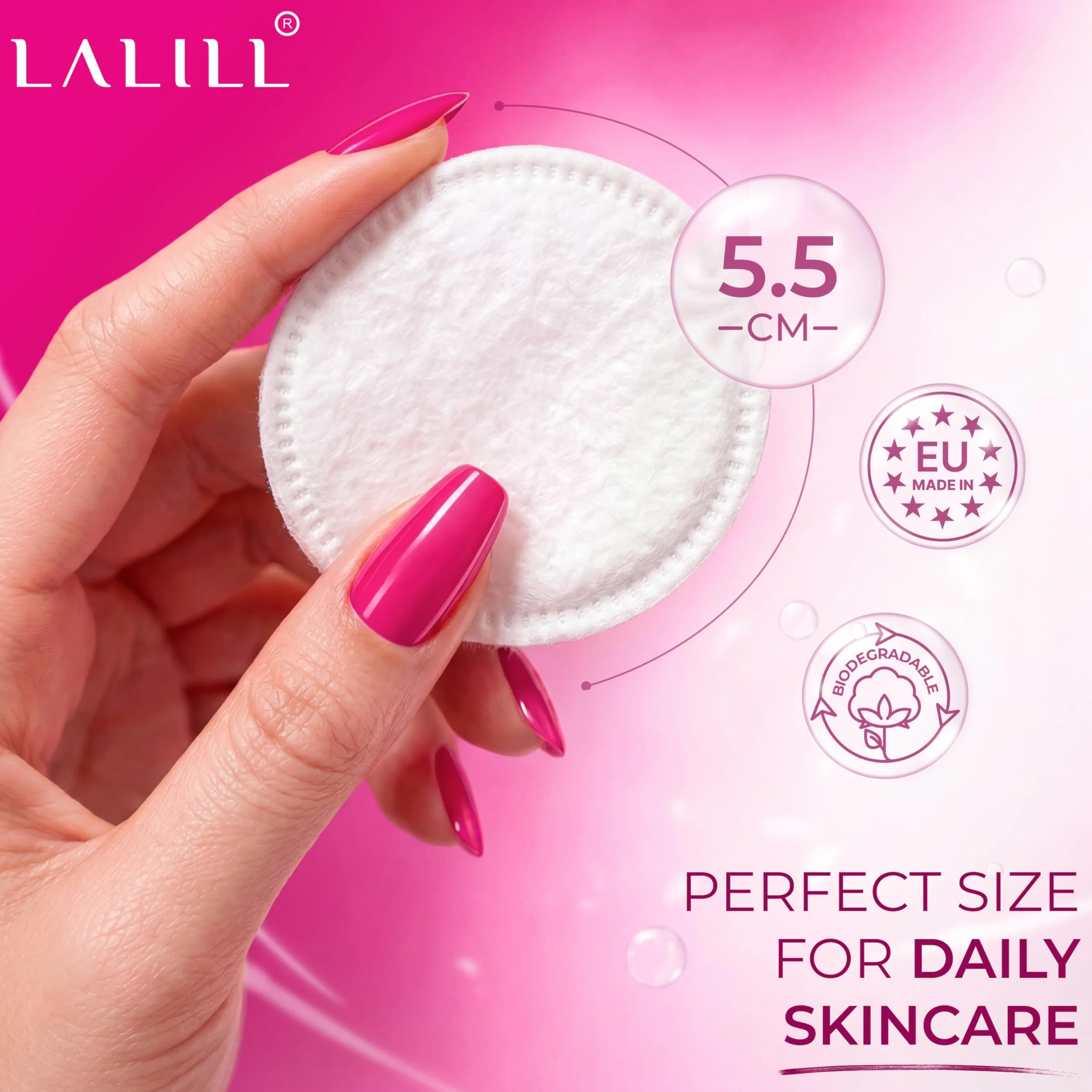 LALILL Tampons de Coton 600 Pièces – Cotons Démaquillants non Pelucheux – Nettoyage du Visage