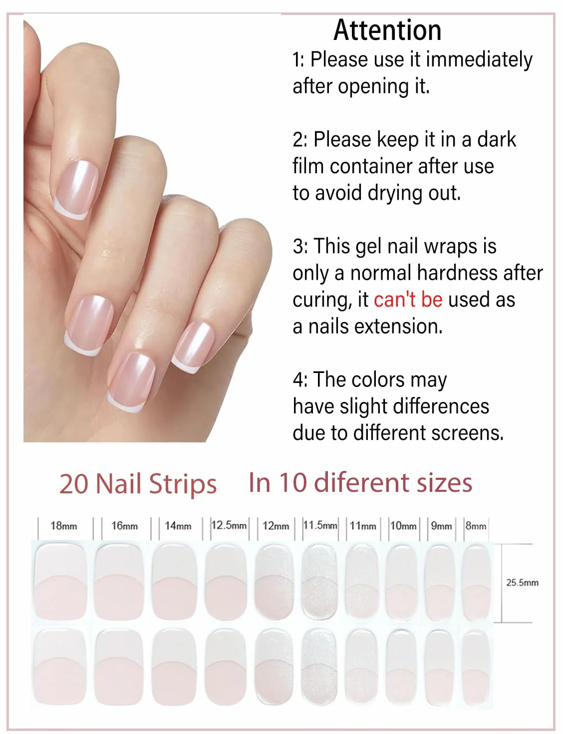 Glacé français Autocollant Ongle Gel UV 20pcs Film Autoadhésif Nail Art