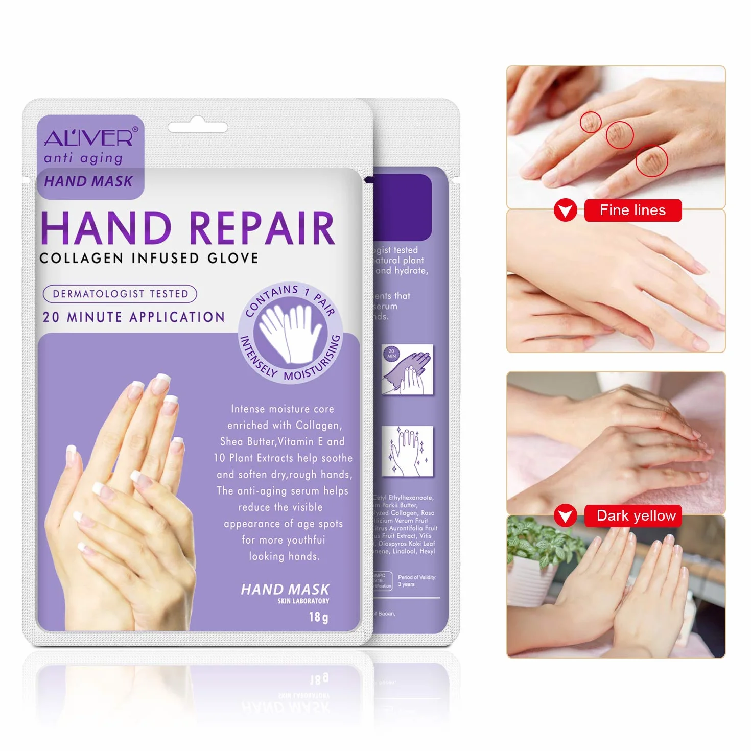Masque De Main Gants Hydratants Nourrissant Exfoliants Régénérantes pour Mains Sèches 4 Paires
