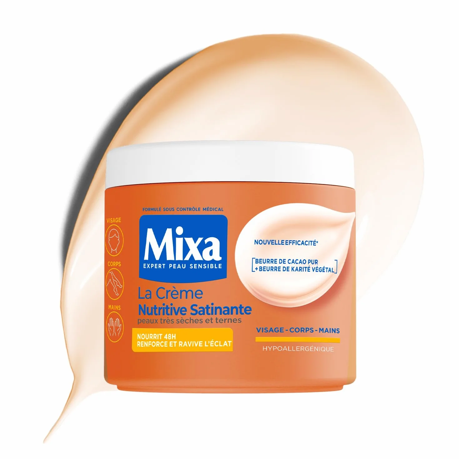 MIXA Crème Hydratante Anti-Grisaille 400ml Peaux Très Sèches Beurre de Cacao Karité