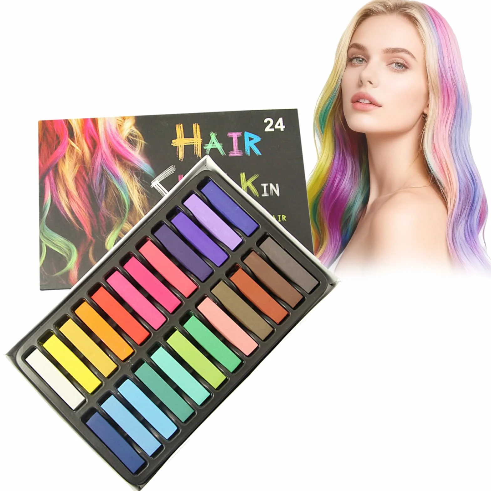 Crayons de Coloration Capillaire 24 Couleurs Craie Lavables pour Cheveux