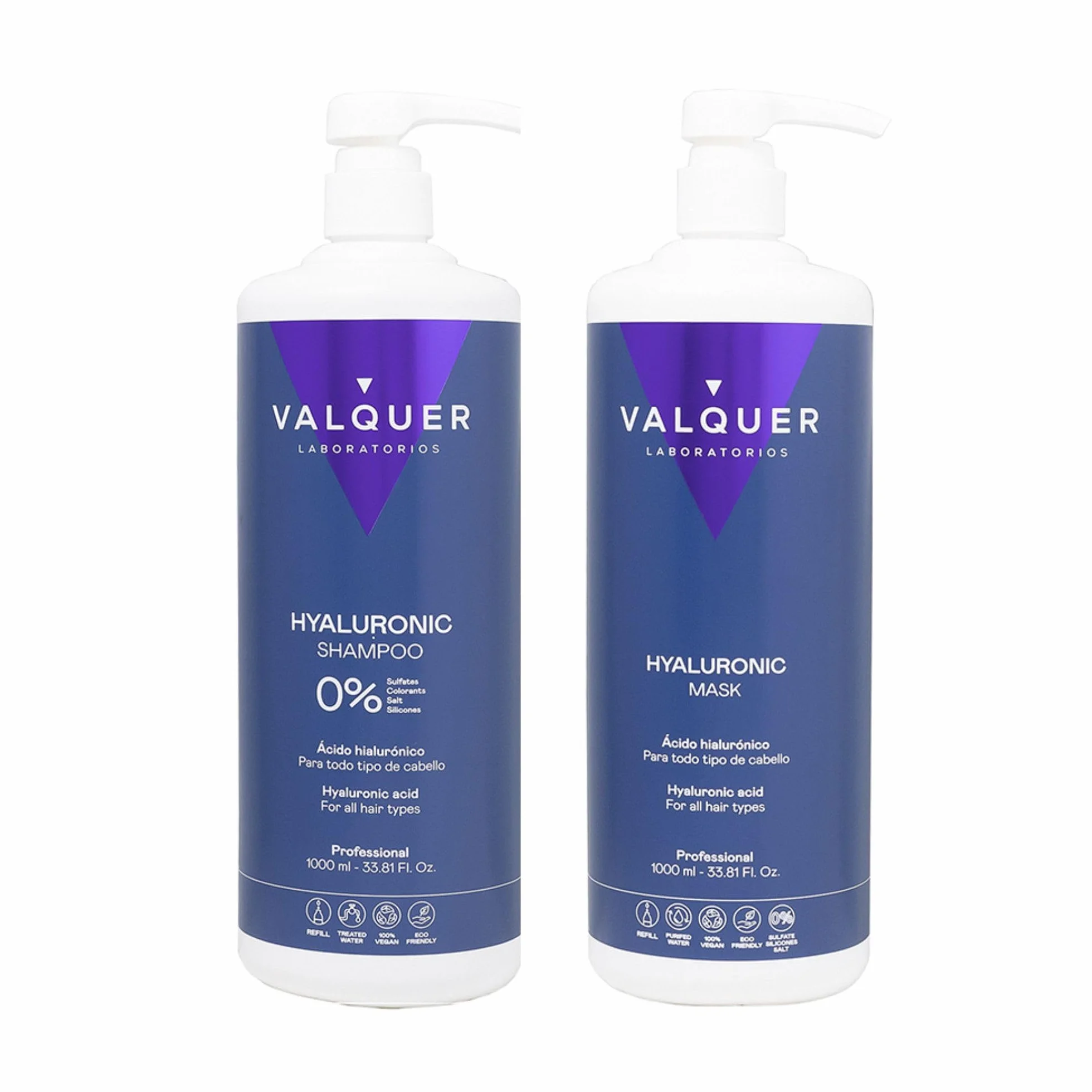 Valquer. Pack Acide Hyaluronique 1L - Shampoing 1l et Masque Capillaire 1l à l'Acide Hyaluronique - 1000ml * pièces