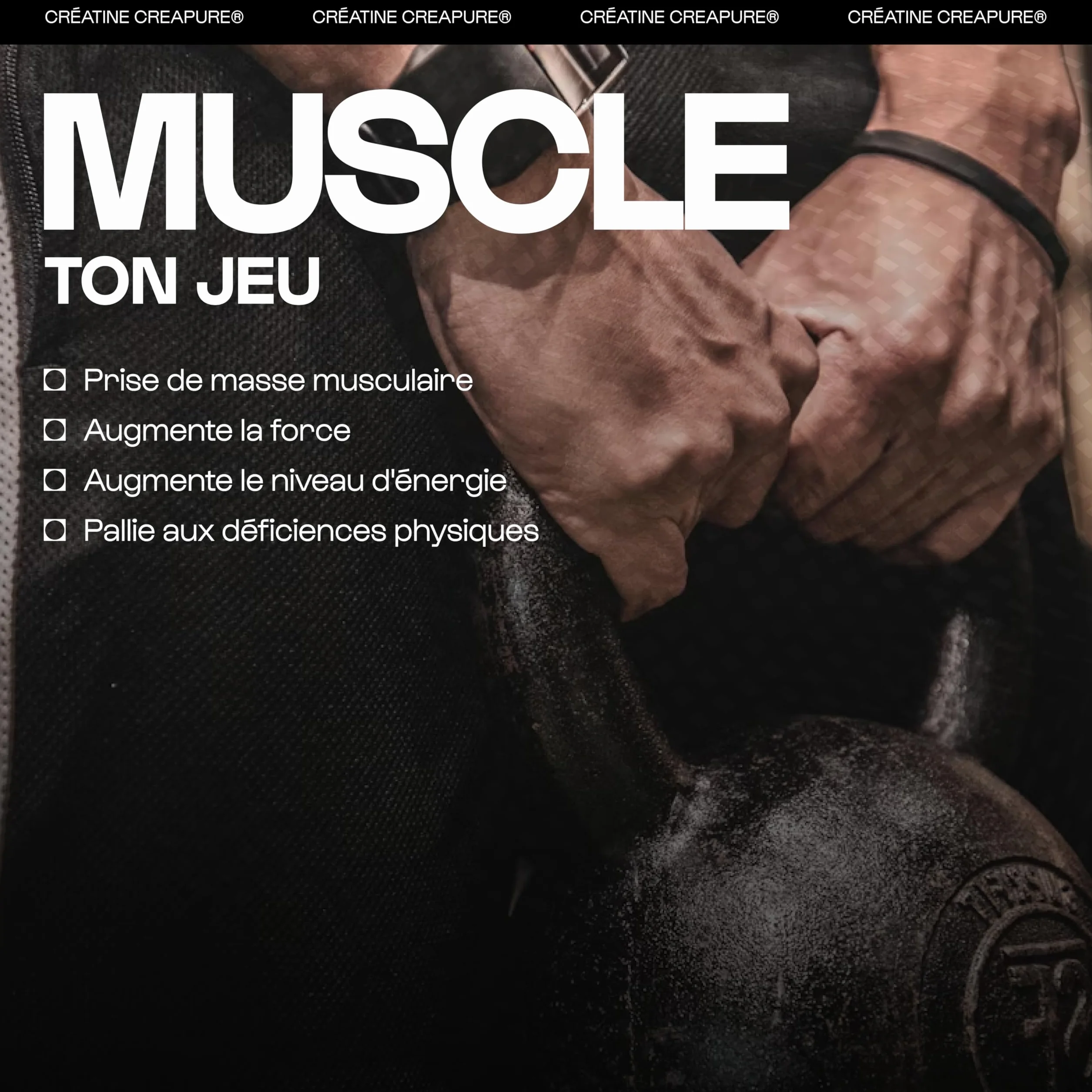 Créatine Monohydrate Creapure 120 Gélules Nutrimuscle Prise de Masse Musculaire Force