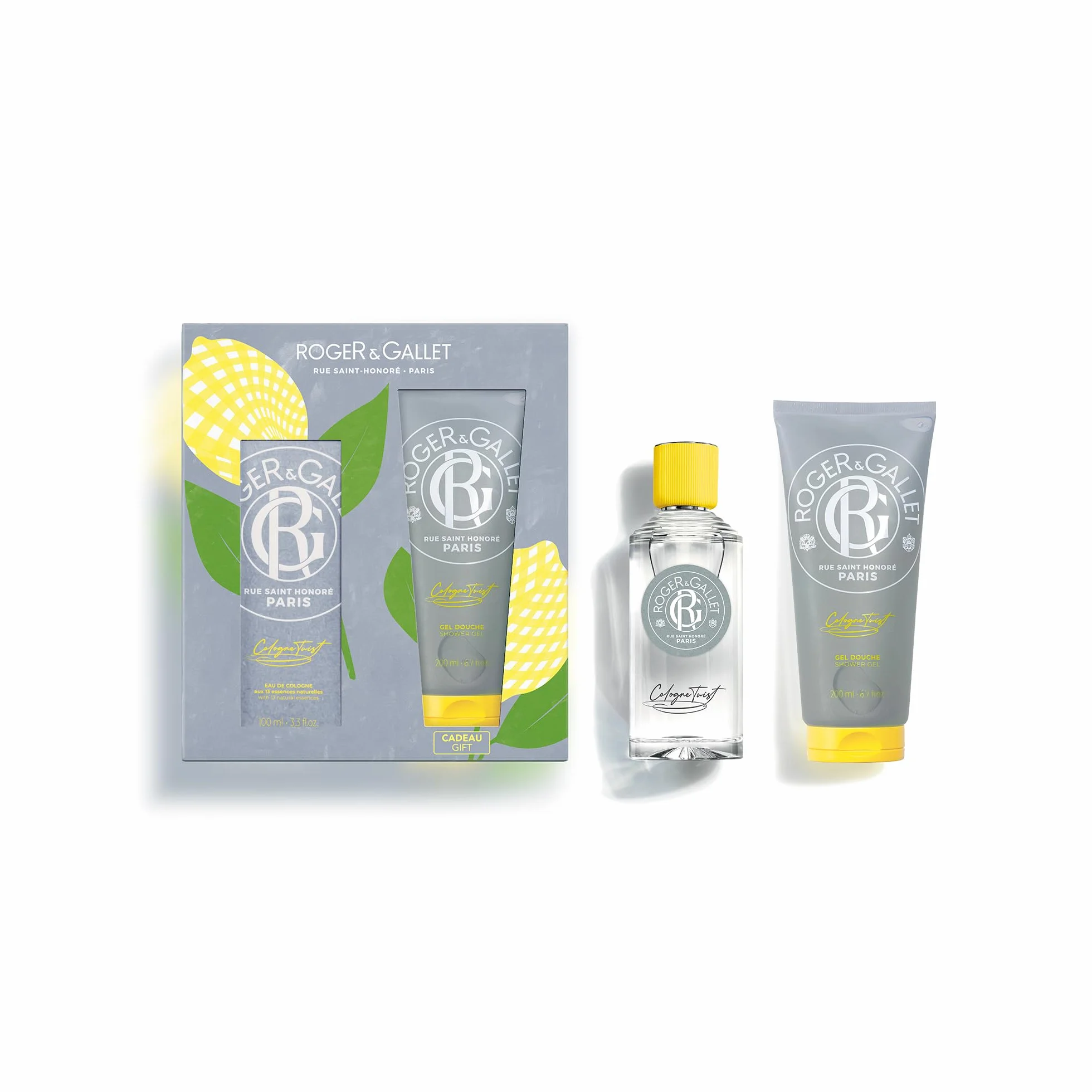 Roger&Gallet - Cologne Twist - Coffret Homme Eau de Cologne 100ml + Gel Douche 200ml - Fraîcheur Boisée - 13 Essences Naturelles - Agrumes, Élémis, Bois Blancs et Sauge - Edition Cadeau Fête des Pères