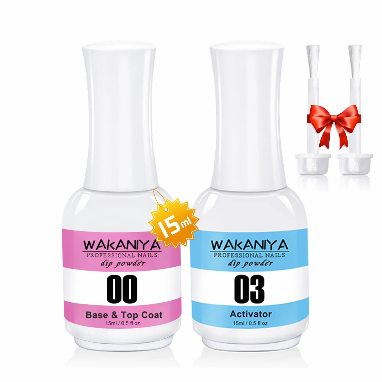 2 in 1 Dip Powder Top & Base Coat, Dipping Powder Activator Kit Vernis à ongles gel Pour Acrylique ongles poudre Kits de manucure 15ml/Bottle No Need UV/LED Lamp
