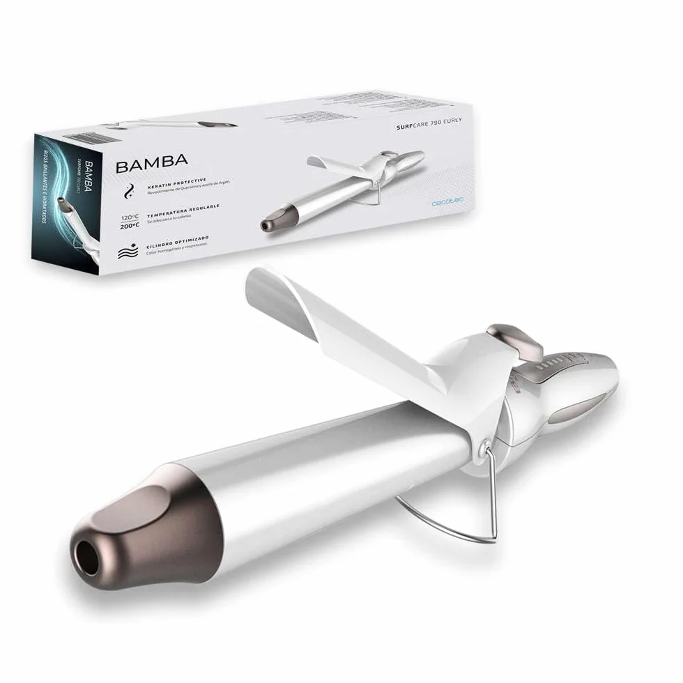 Cecotec fer à boucler Bamba SurfCare 790 Curly, Revêtement en Kératine et huile d’Argan, Température ajustable de 120º à 200 ºC, 5 réglages de température, Fonction d’auto-déconnexion