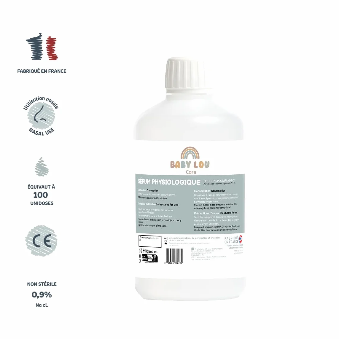 Sérum Physiologique 3x500 ml NaCl 0,9% Lavage des fosses nasales Hygiène du nez