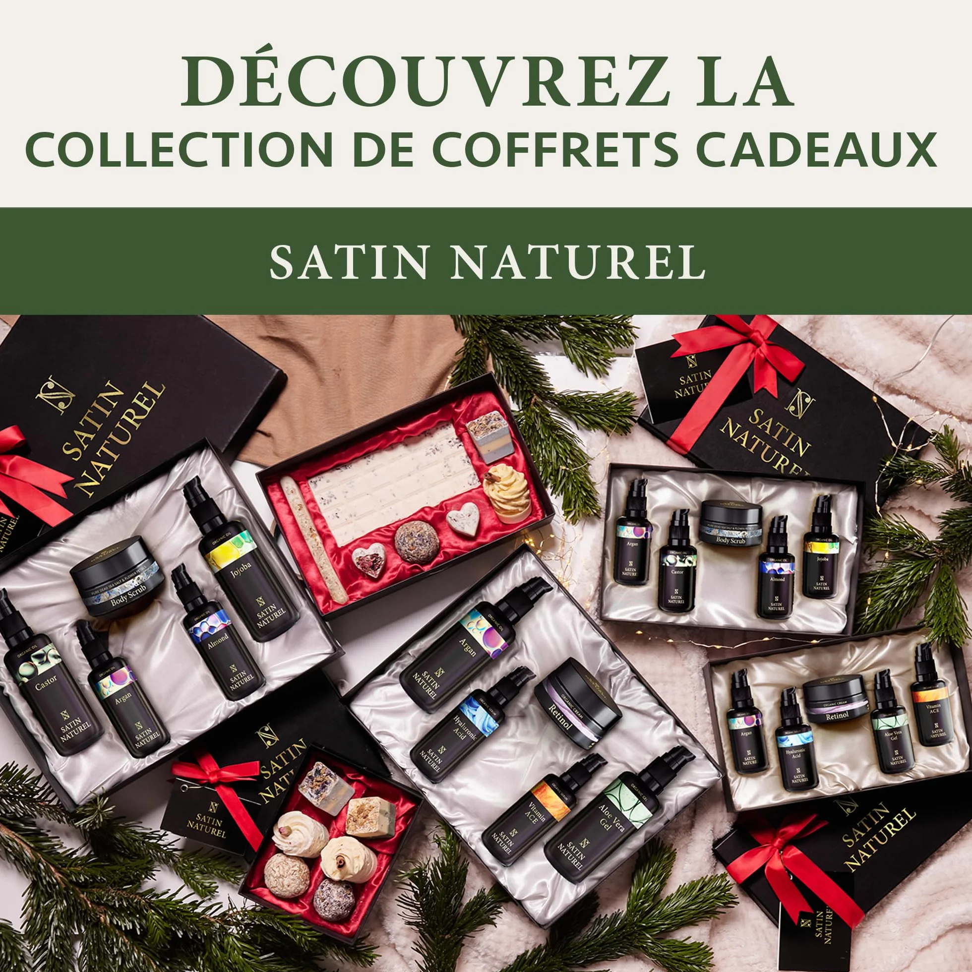Satin Naturel Coffret Cadeau Femme 350 ml Huile Argan Ricin Amande Jojoba Gommage Corps