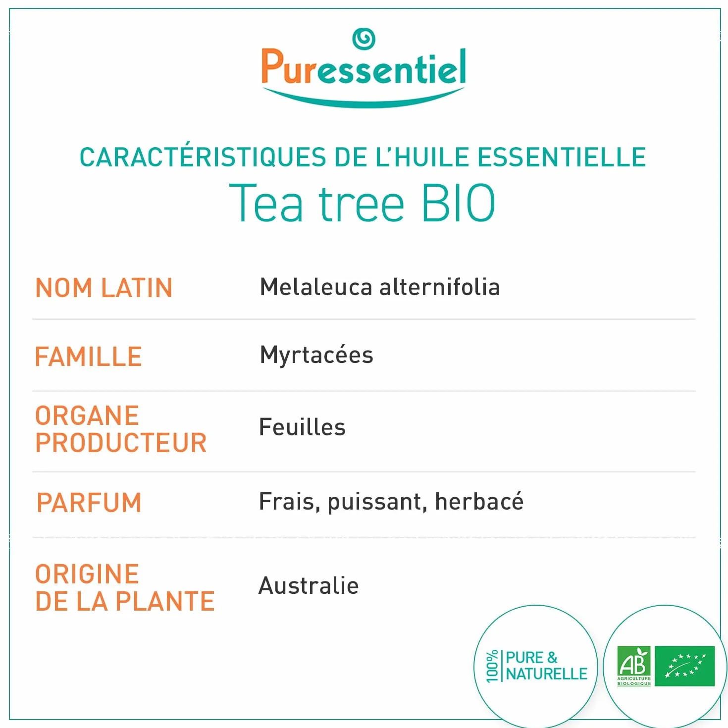 Huile Essentielle Tea Tree BIO Puressentiel 100% Pure Naturelle 10 ml