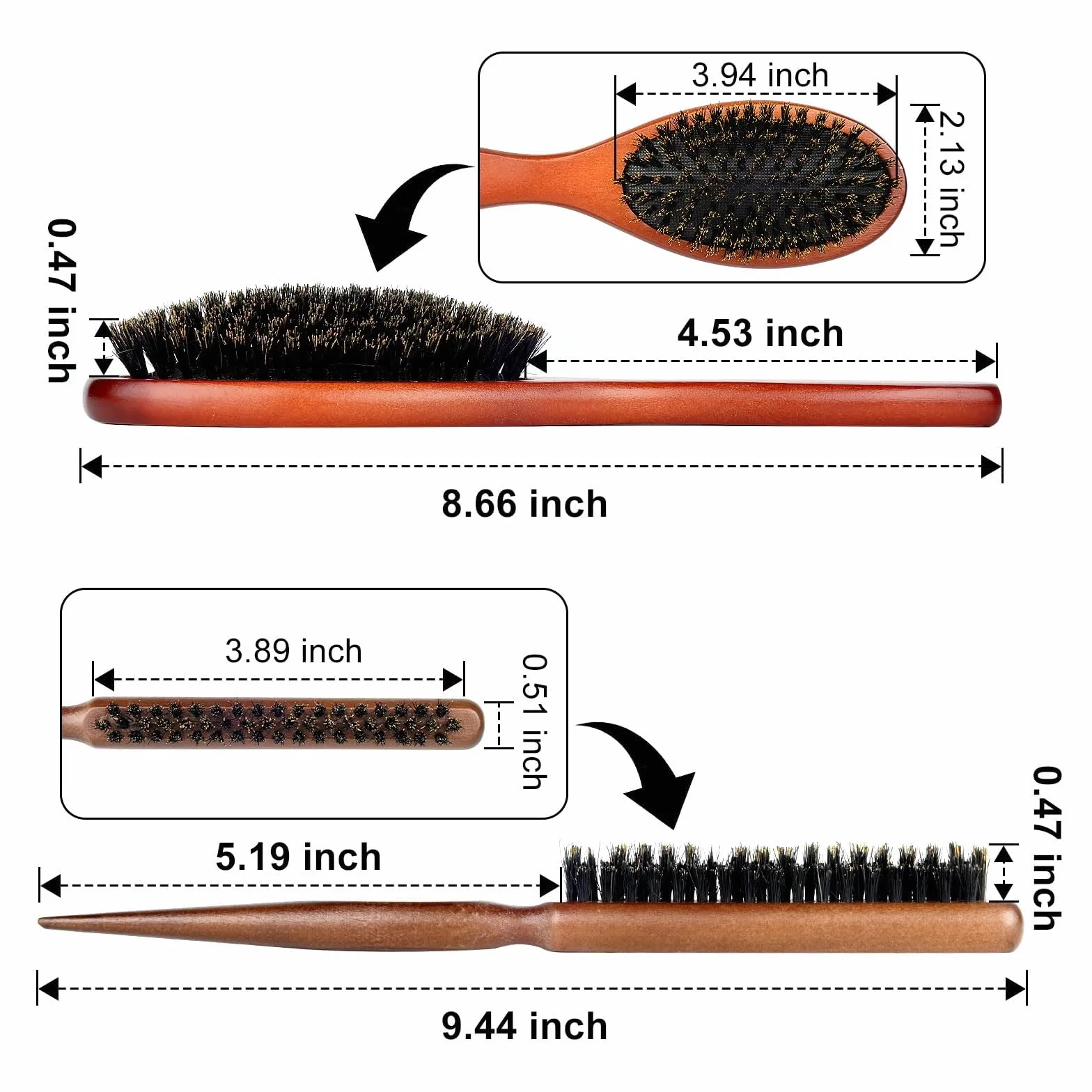 Brosse à Cheveux en Poils de Sanglier Antistatique Anti-Frisottis AISEELY 2 Pièces