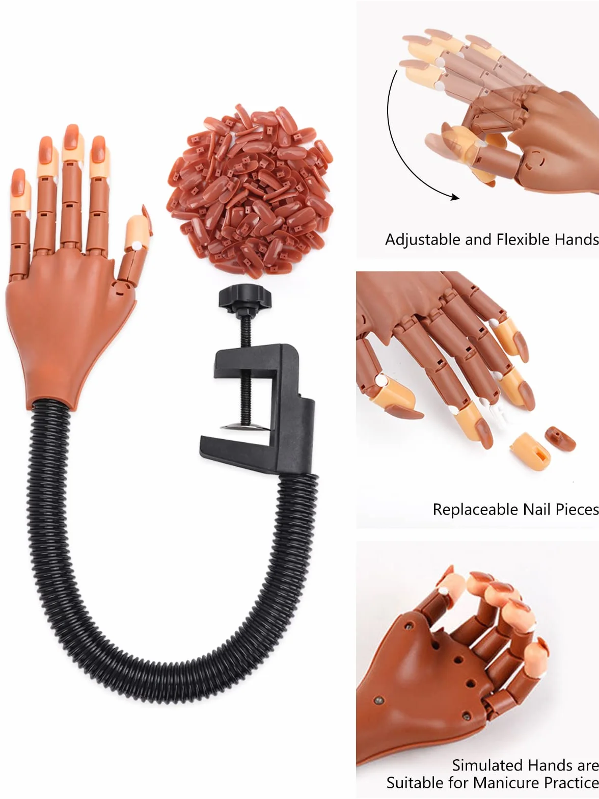 Deciniee Main D'Entrainement Manucure: Flexible Fausse Main pour Ongle - Main d Entrainement pour Ongle avec 300 Pièces Faux Ongles - Amovible Main Entrainement Ongles pour Manucure