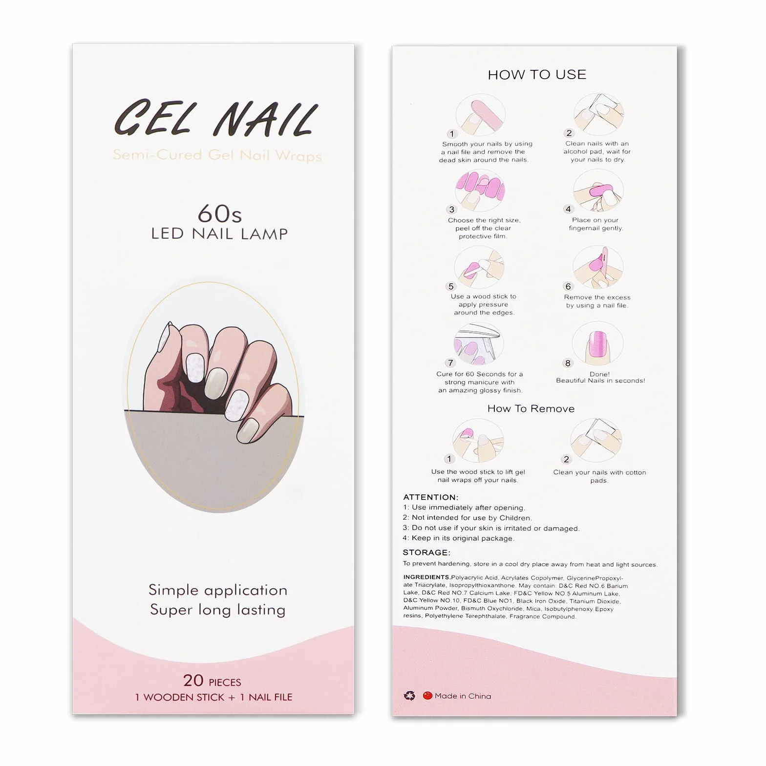 Autocollants pour ongles UV/LED motifs fleurs blanches pailletées semi-durci