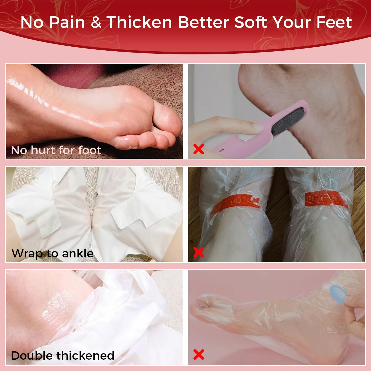 Masque Nourrissant Pieds 3 Paires, Répare Talons, Adoucit Peau Morte, Traitement Pieds Secs Fissurés