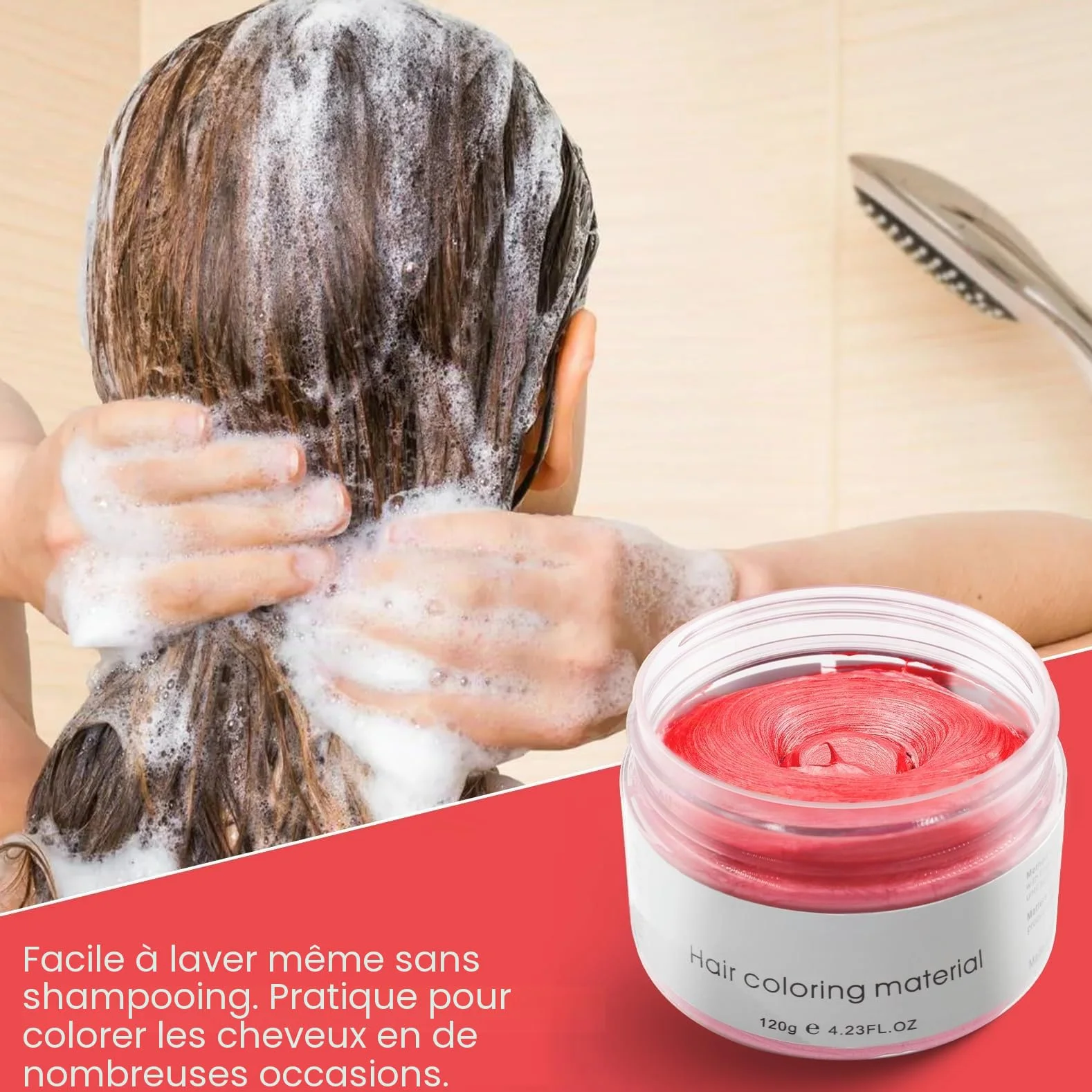 Cire Colorante Temporaire Cheveux 4.23 oz Rouge Facile À Laver Cosplay Adulte