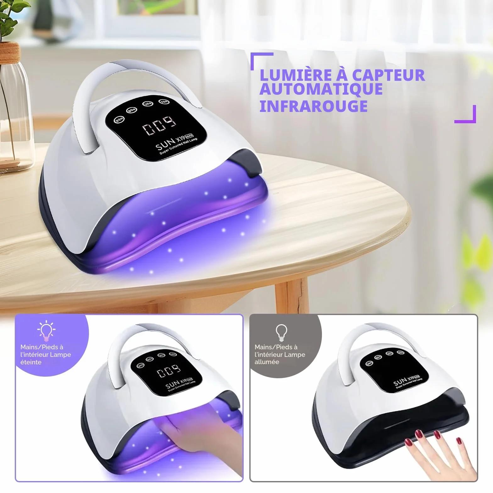 Lampe à ongles LED UV 320 W Séchoir à ongles gel avec 72 perles de lampe, écran tactile, 4 minuteries et capteur automatique, idéal pour salon de beauté, sèche-ongles pour