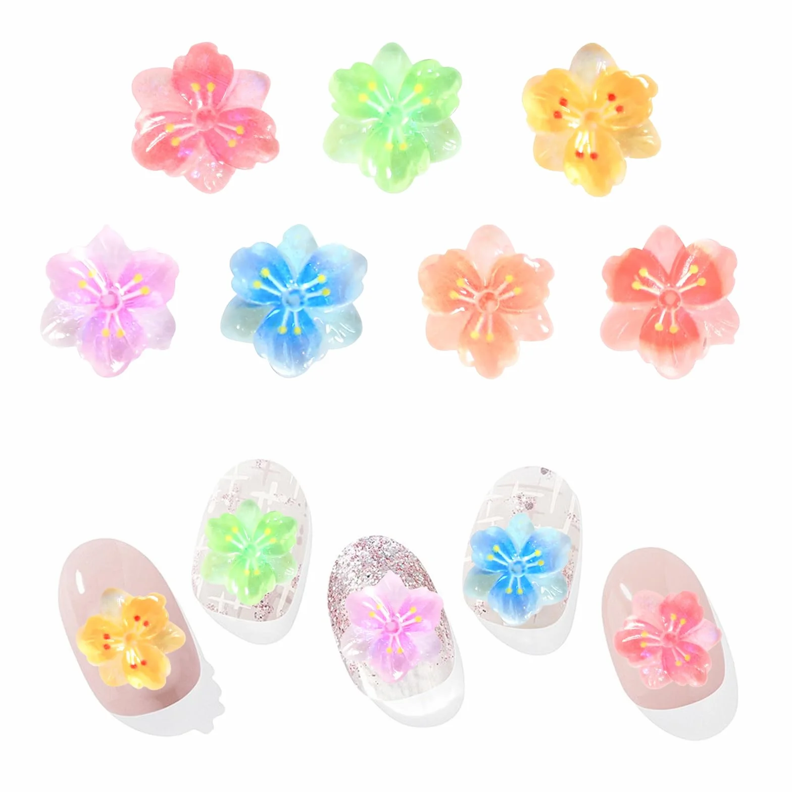 Décorations Ongles en Résine Fleur 3D 50 Pièces pour DIY Nail Art