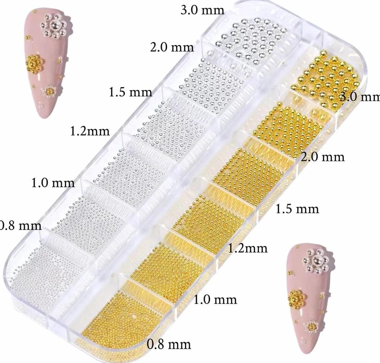 Blanc Perles Ongles Demi Rond Bijoux Nail Art Strass Accessoires Or Argent Mini