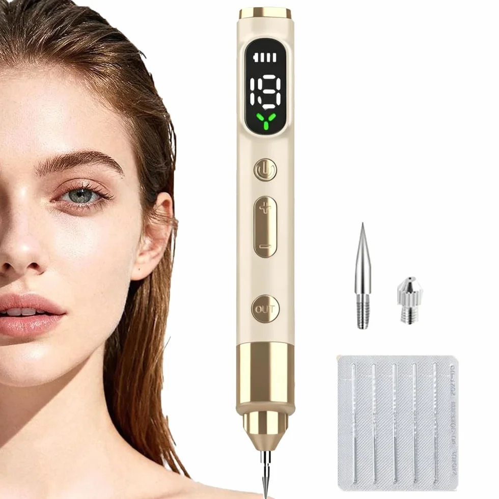 Dissolvant Traitement Verrues Plasma, Électrique Removal Pen avec 19 Niveaux Réglables et Spot LED pour Taches de Rousseur Taches Foncées Tatouages Verrues