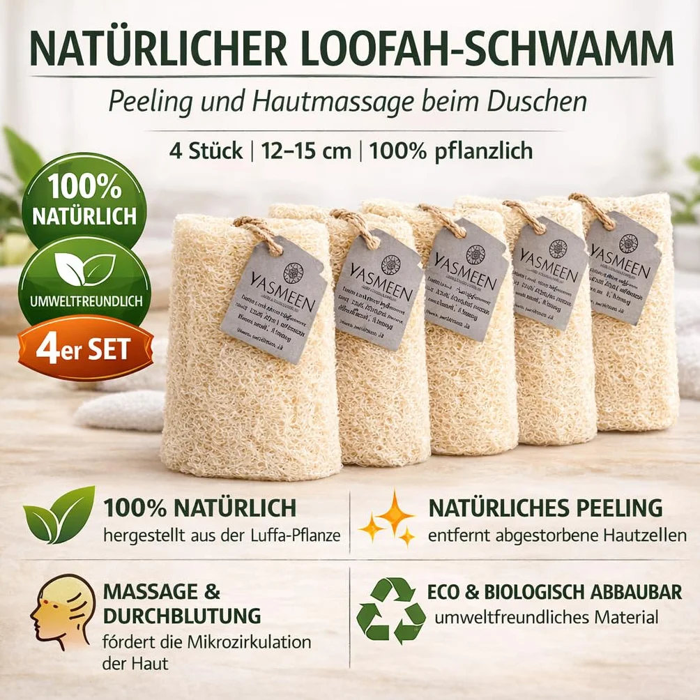 Éponge de bain naturelle en loofah (4, 12-15 cm)