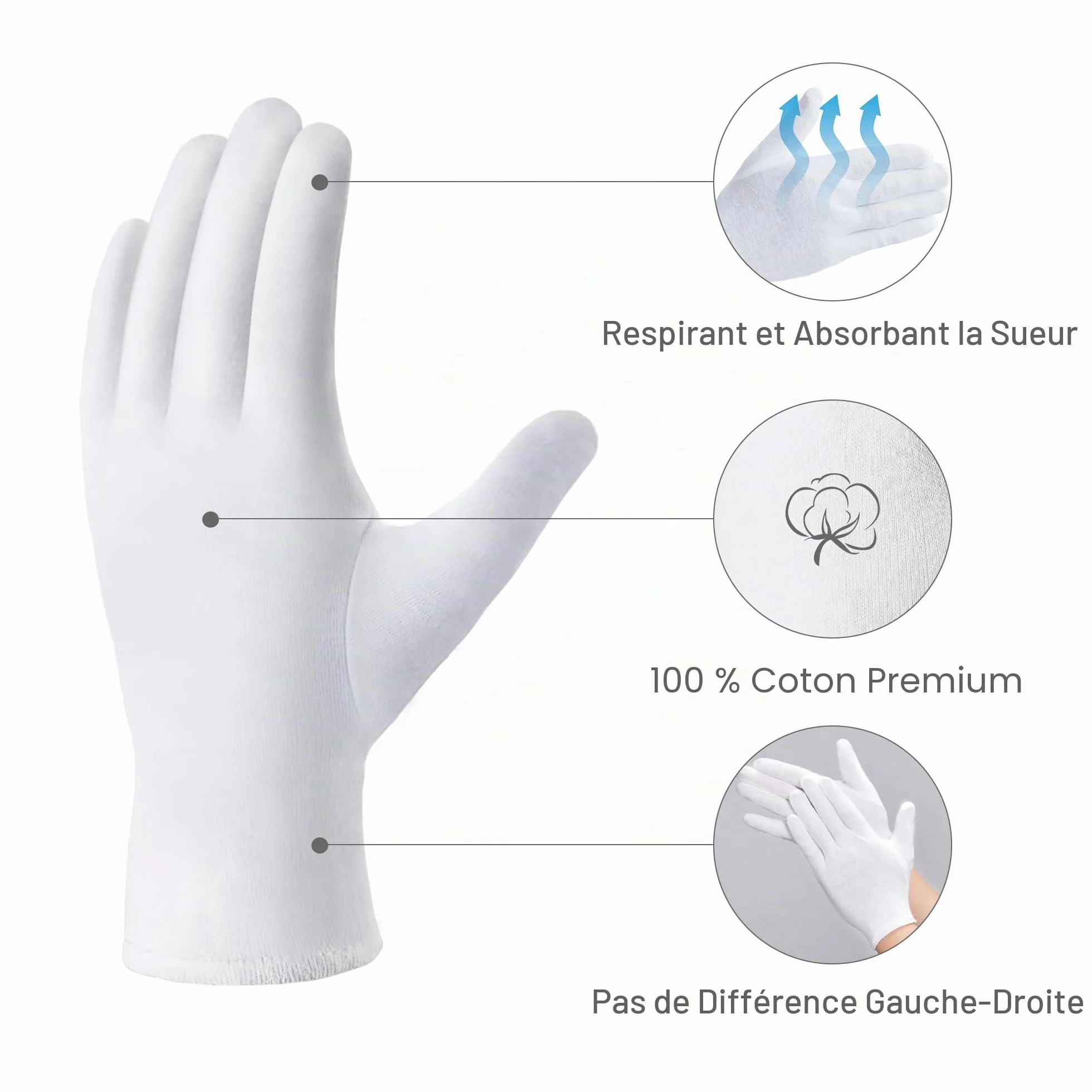 COOLJOB Lot de 6 paires gants coton protection eczéma hydratants mains sèches