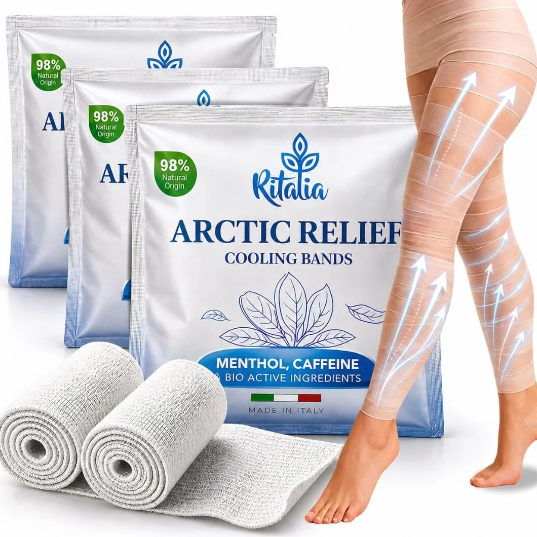 Ritalia 3x Bandes Froides Jambes Drainantes Anticellulite Effet Froid Jambes Lourdes Rétention d'Eau