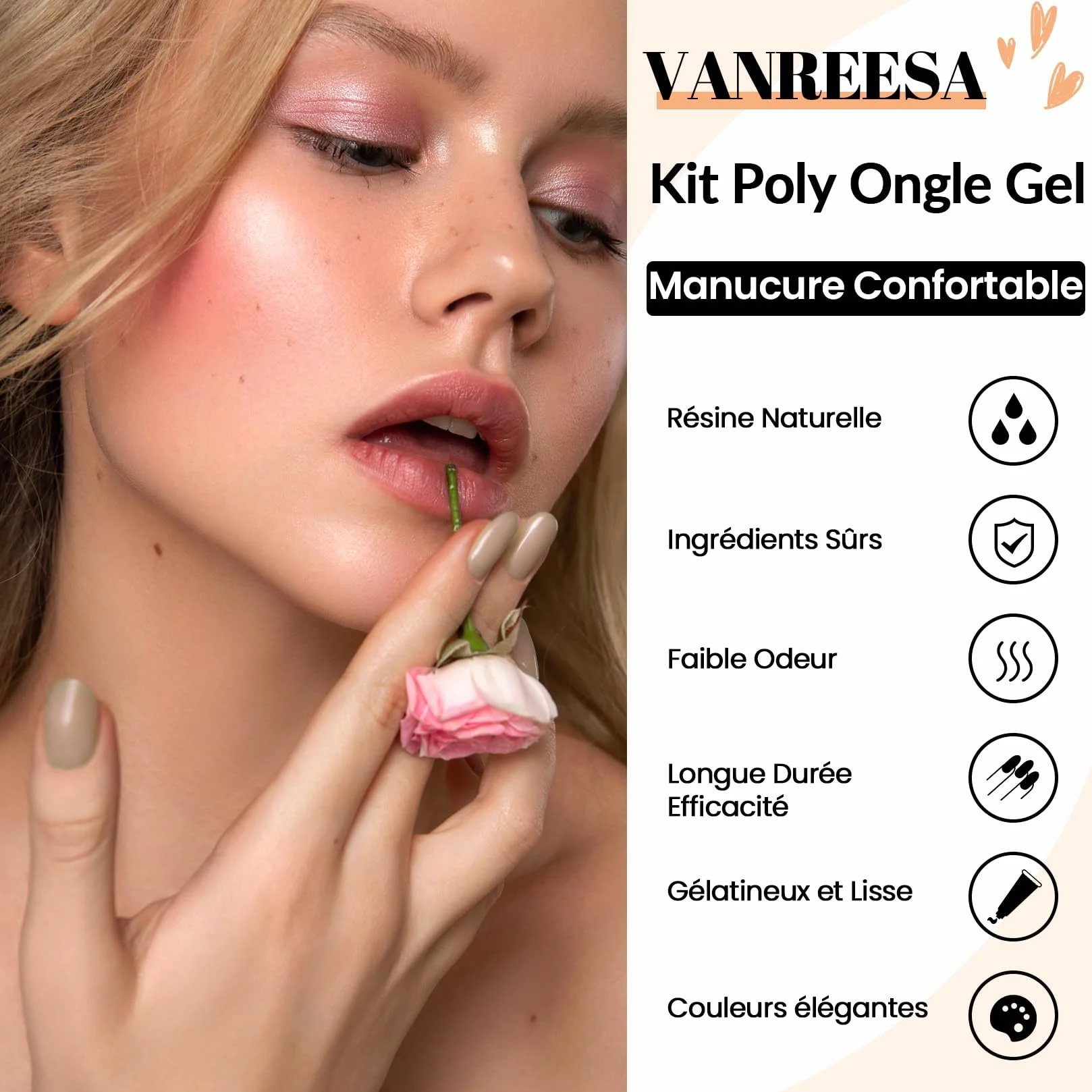 VANREESA Kit Ongle Acrygel Rose Glitter Gel Construction UV 8 Couleurs 15ml Débutantes DIY
