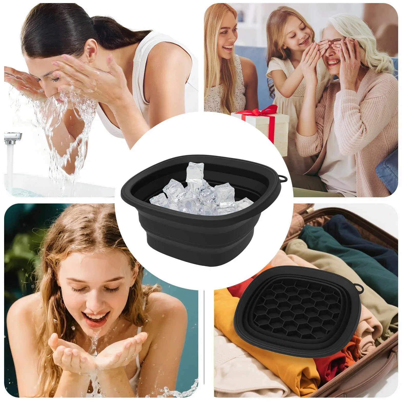 Bol de Glace Pour Visage, Soin Visage Glacé pour Plongeon Froid, Bassin Réutilisable avec Plateau Intégré Pliable, Outil Spa Portable