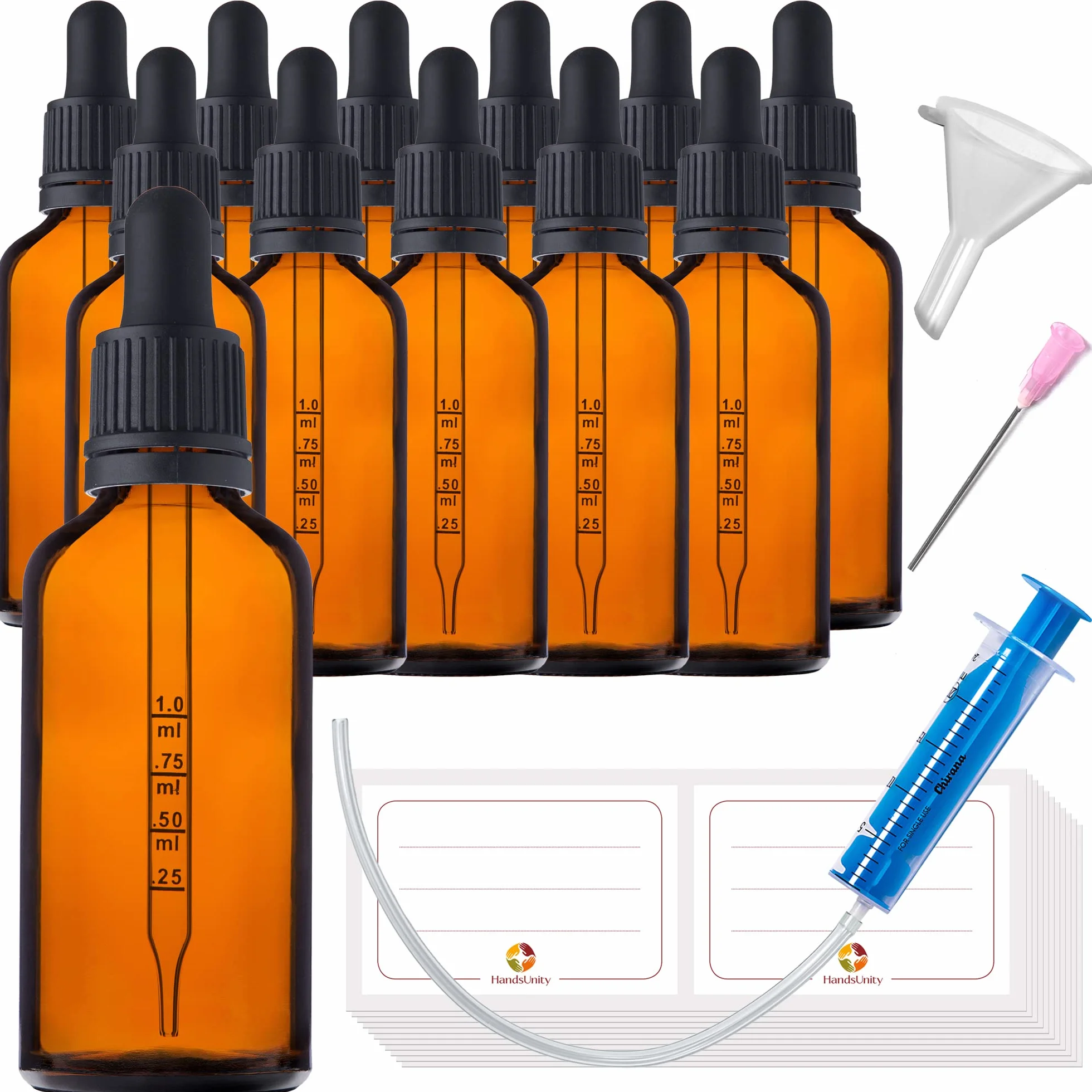 50ml-12 pièces de Flacon de Pipette Petit Flacon en Verre - Verre d'apothicaire en Verre Ambré avec Capuchon de Pipette Noir Comprenant 29 Pièces d'accessoires Bouteilles en Verre Brun