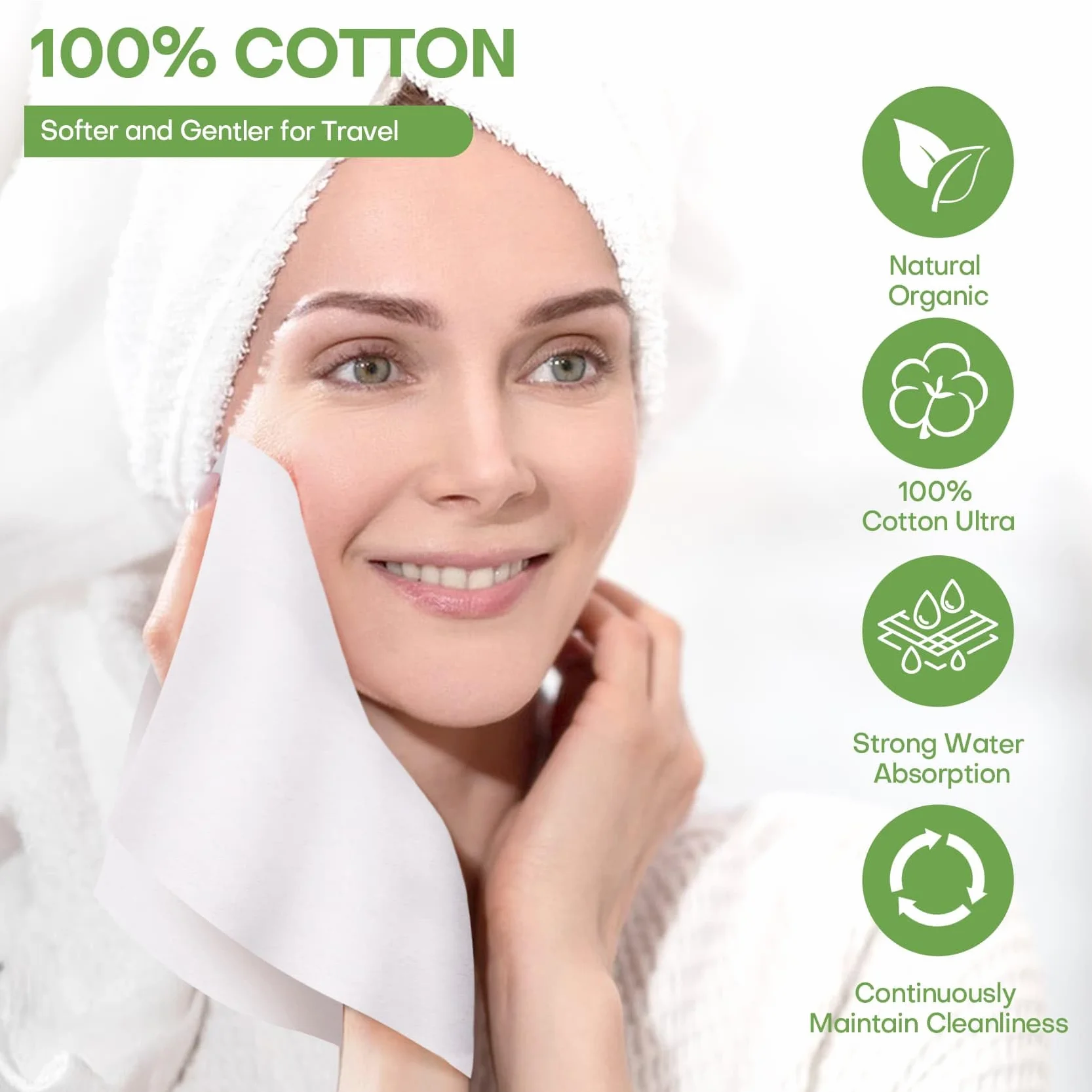 Serviettes Compressées Jetables 100Pièces, Ultra-douces Biodégradables Visage Voyage, Chiffons Nettoyage Comprimés Absorbants
