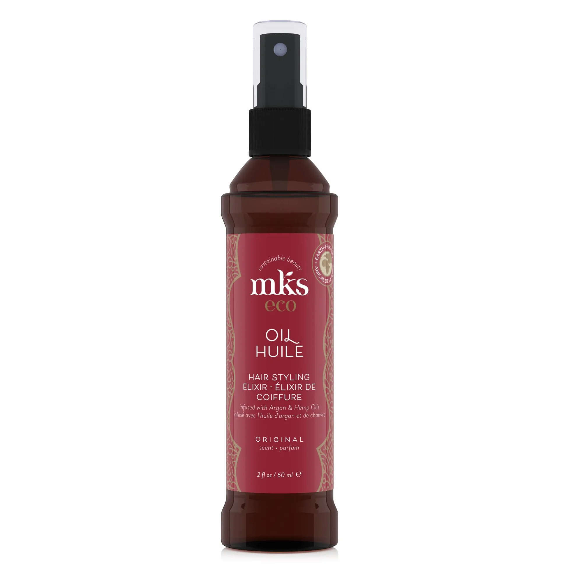 MKS eco huile, Original - 2 fl oz - Élixir coiffant - huile d'argan du Maroc, huile de graines de chanvre - Hydrate et nourrit les cheveux, contrôle les frisottis, rend les cheveux plus doux