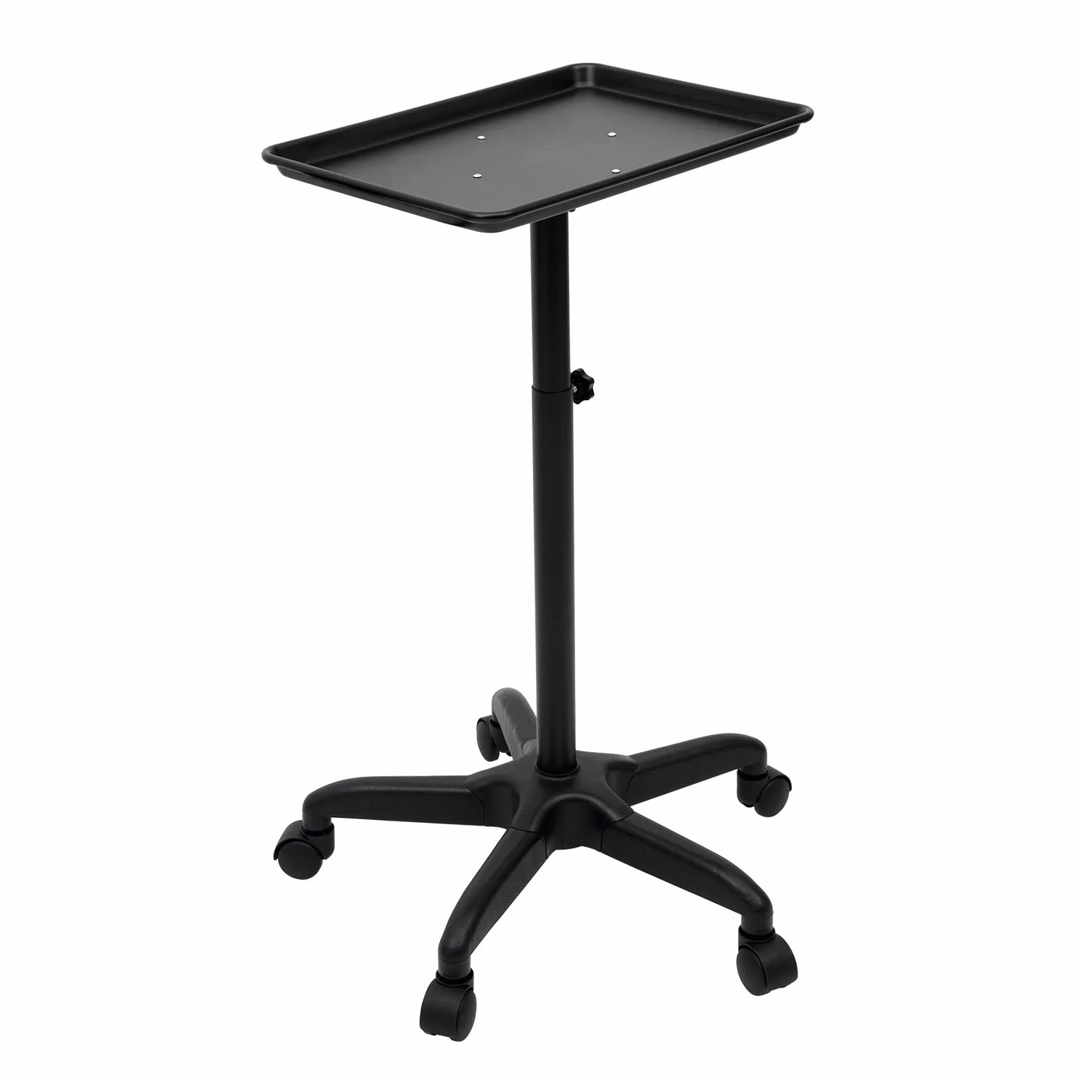 Chariot de Coiffure Professionnel Réglable 64-108cm, Table Roulante pour Salon de Beauté, Support Matériel avec roulettes, Plateau 45x33cm, Léger 3kg, Angles Arrondis, Bord Relevé, Noir, Capacité 6kg