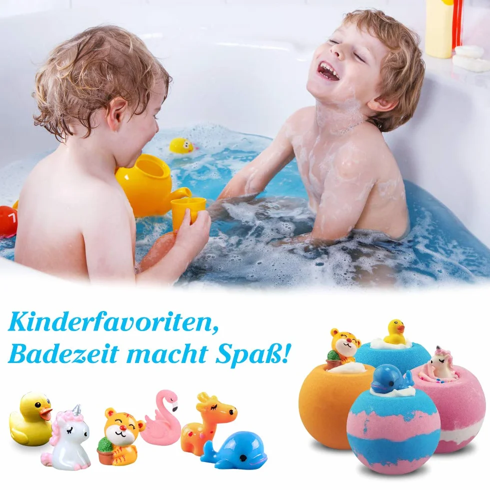 Bombe de Bain, Boules Effervescentes Avec Jouet, Boule de Bain Enfant, Boule de Bain Enfant Effervescent, Bombe de Bain Coffret Bain, Anniversaire Noël Halloween Cadeaux pour Filles, Garçons