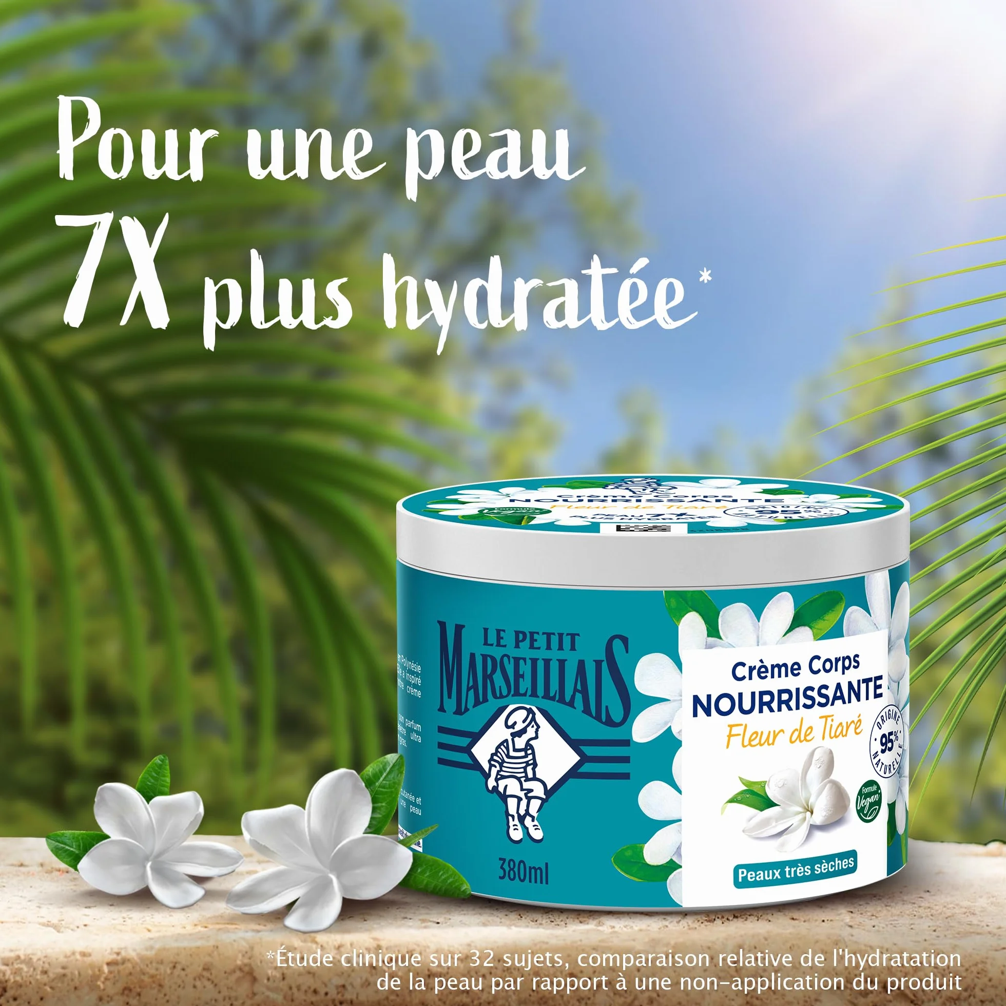 Le Petit Marseillais Crème Corps Nourrissante Fleur de Tiaré 380 ml Crème hydratante peaux très sèches Formule vegan