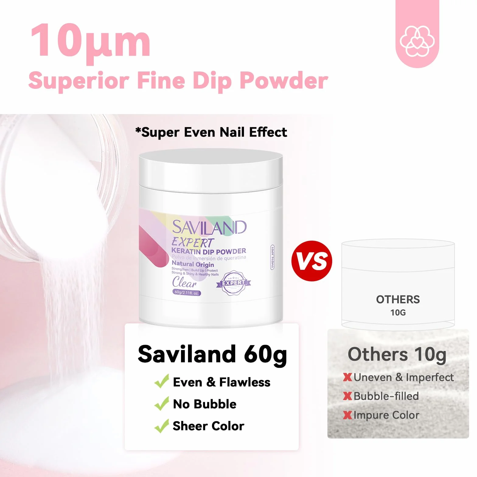 Saviland Kit Complet de Dipping Powder 60g Poudre Claire avec Liquide pour Trempage Manucure Ongles