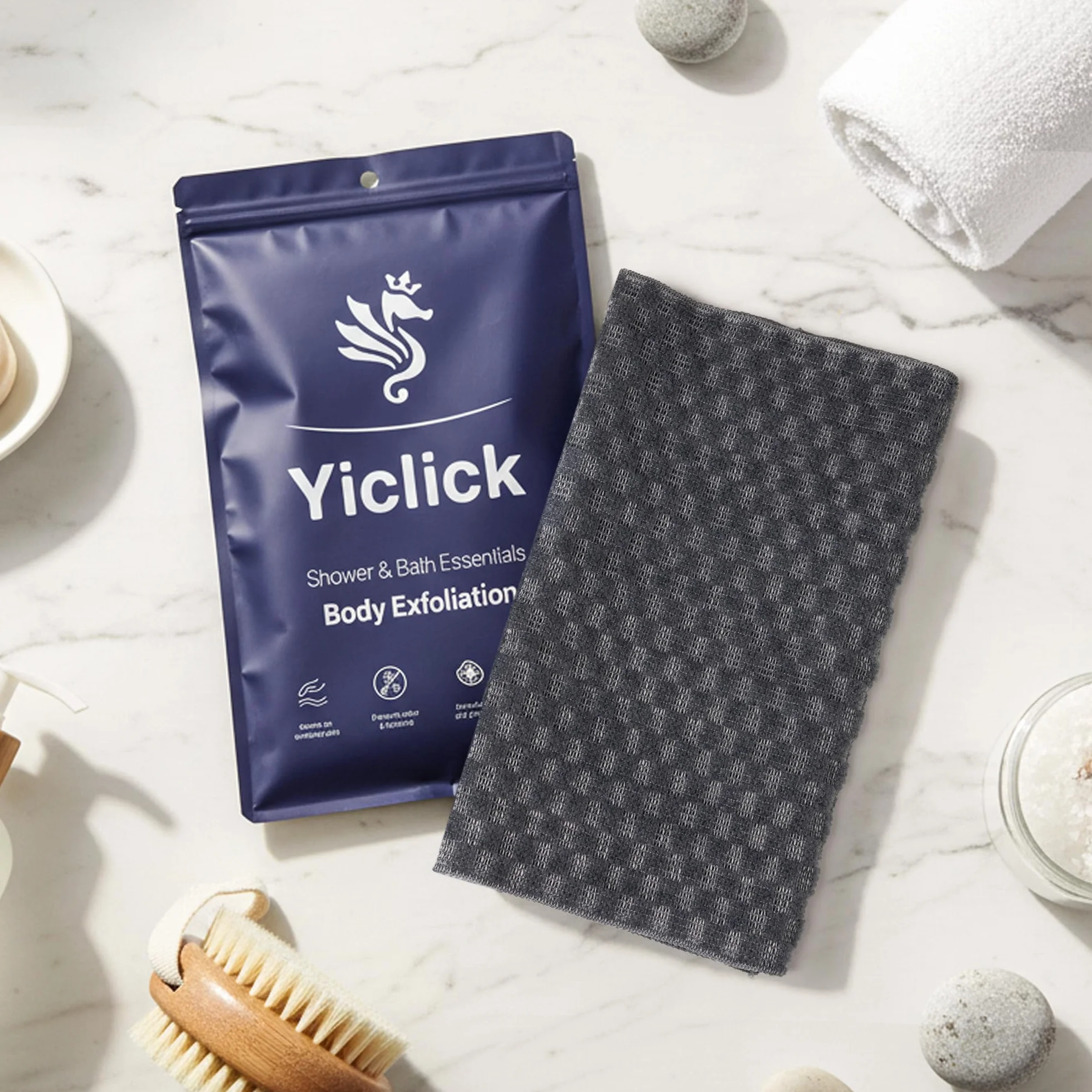 Yiclick Éponge exfoliante corps luffa gommage corporel gris