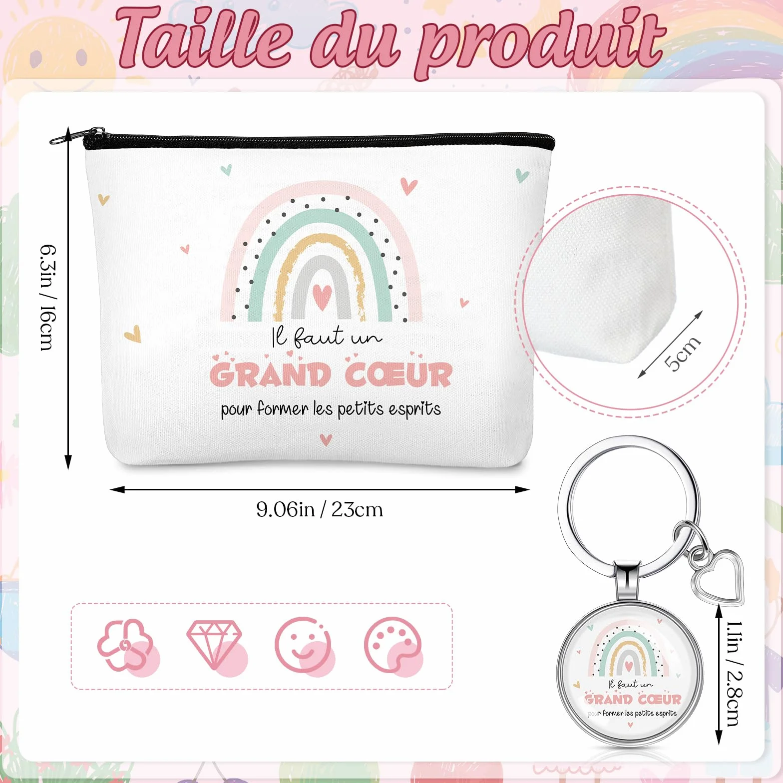 Trousse à Maquillage Porte-Clés Cadeau pour Maîtresse d'École Fin d'Année