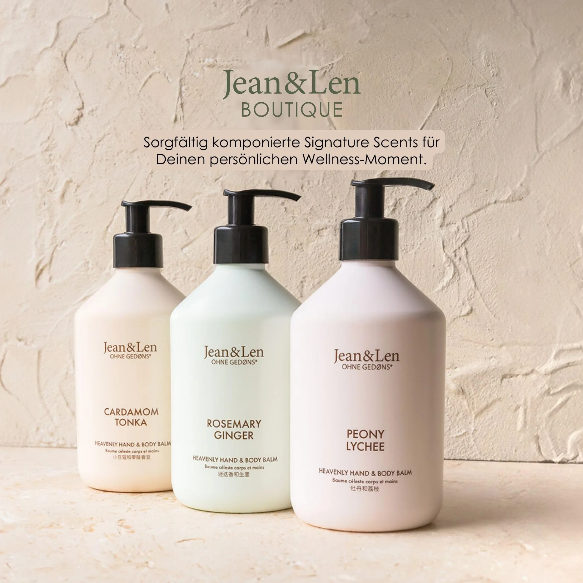 Jean & Len Heavenly Rosemary & Ginger Lot de 6 baumes pour les mains et le corps parfumés à l'huile d'argan bio et au beurre de karité Flacon de qualité supérieure sans parabène ni silicone 6 x 500 ml