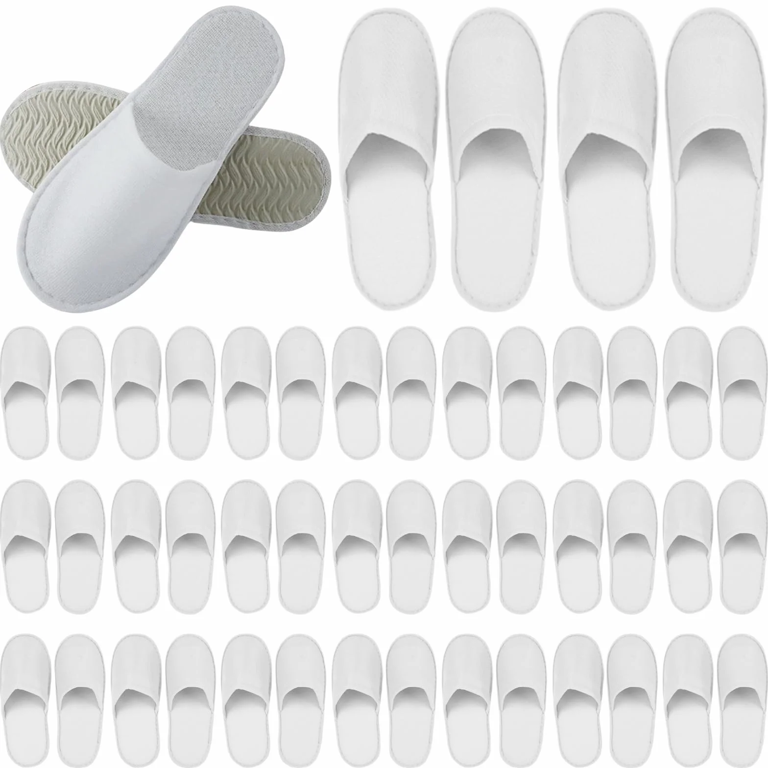 Lot de 24 paires de pantoufles en tissu éponge - Blanc - 4 mm - Unisexe - Pour hôtel, salon, spa, maison