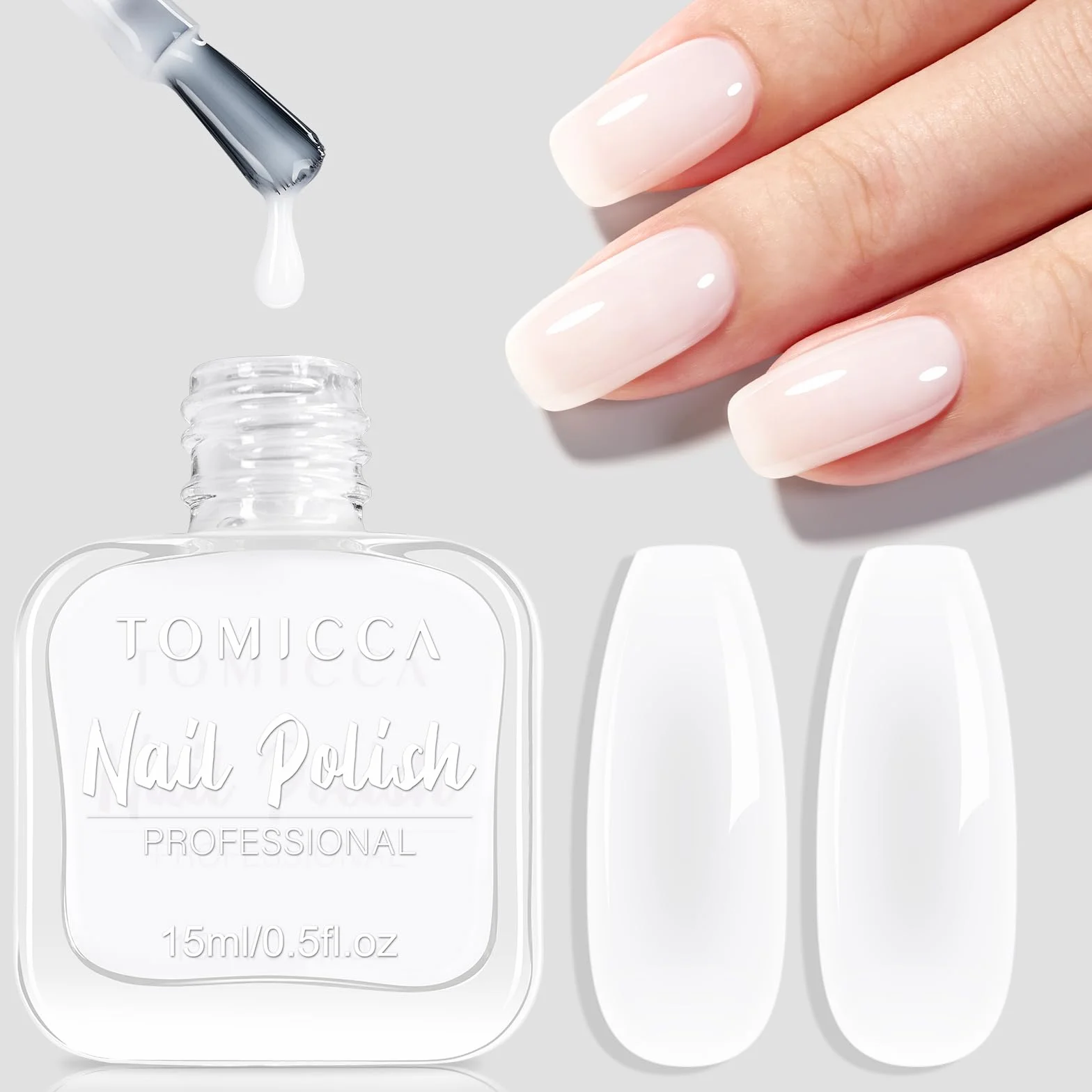 TOMICCA Vernis à Ongles Blanc Laiteux 15ml Brillant Séchage Rapide Longue Durée à Base d'eau pour DIY Nail Art Manucure