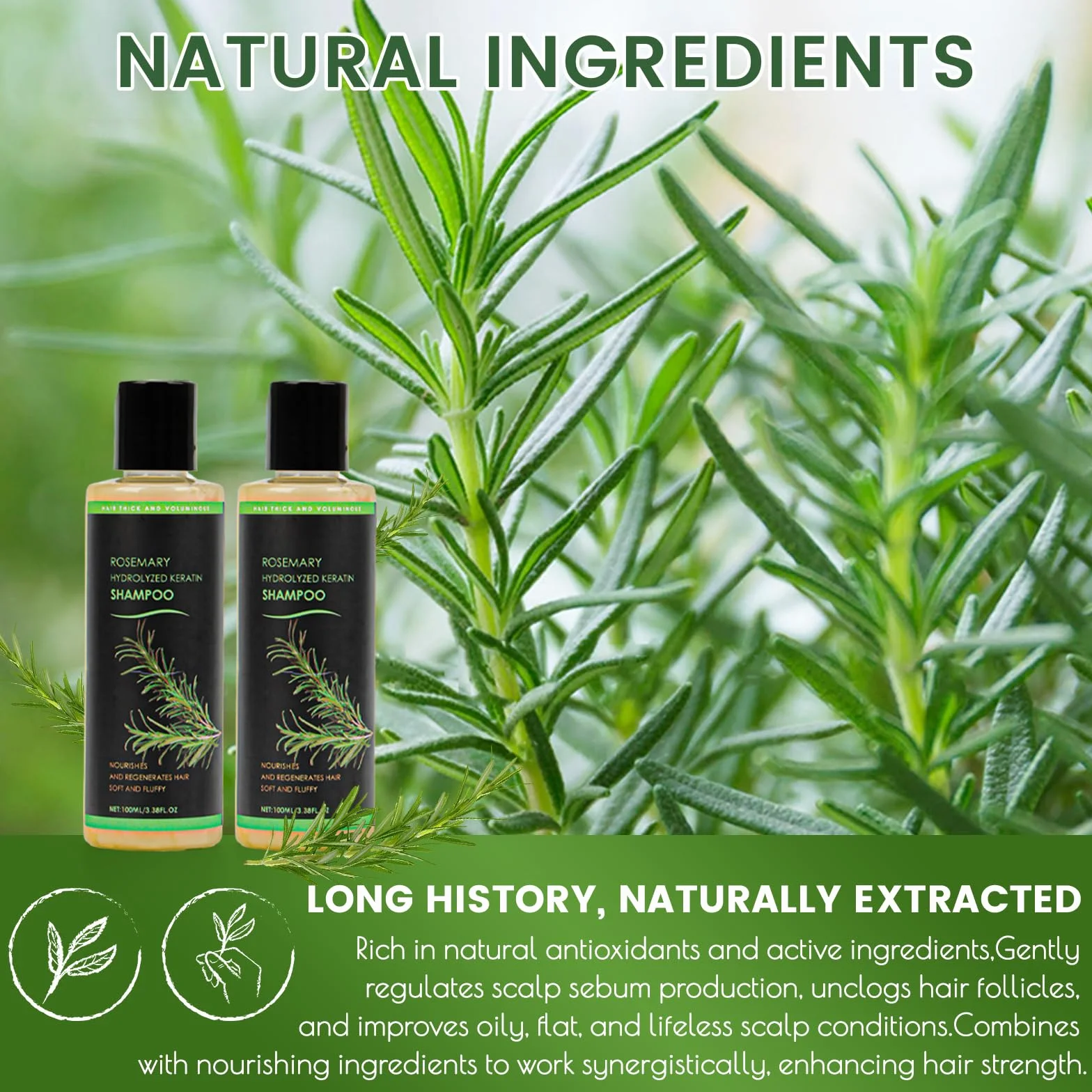 Shampooing au romarin biologique à la kératine pour croissance des cheveux