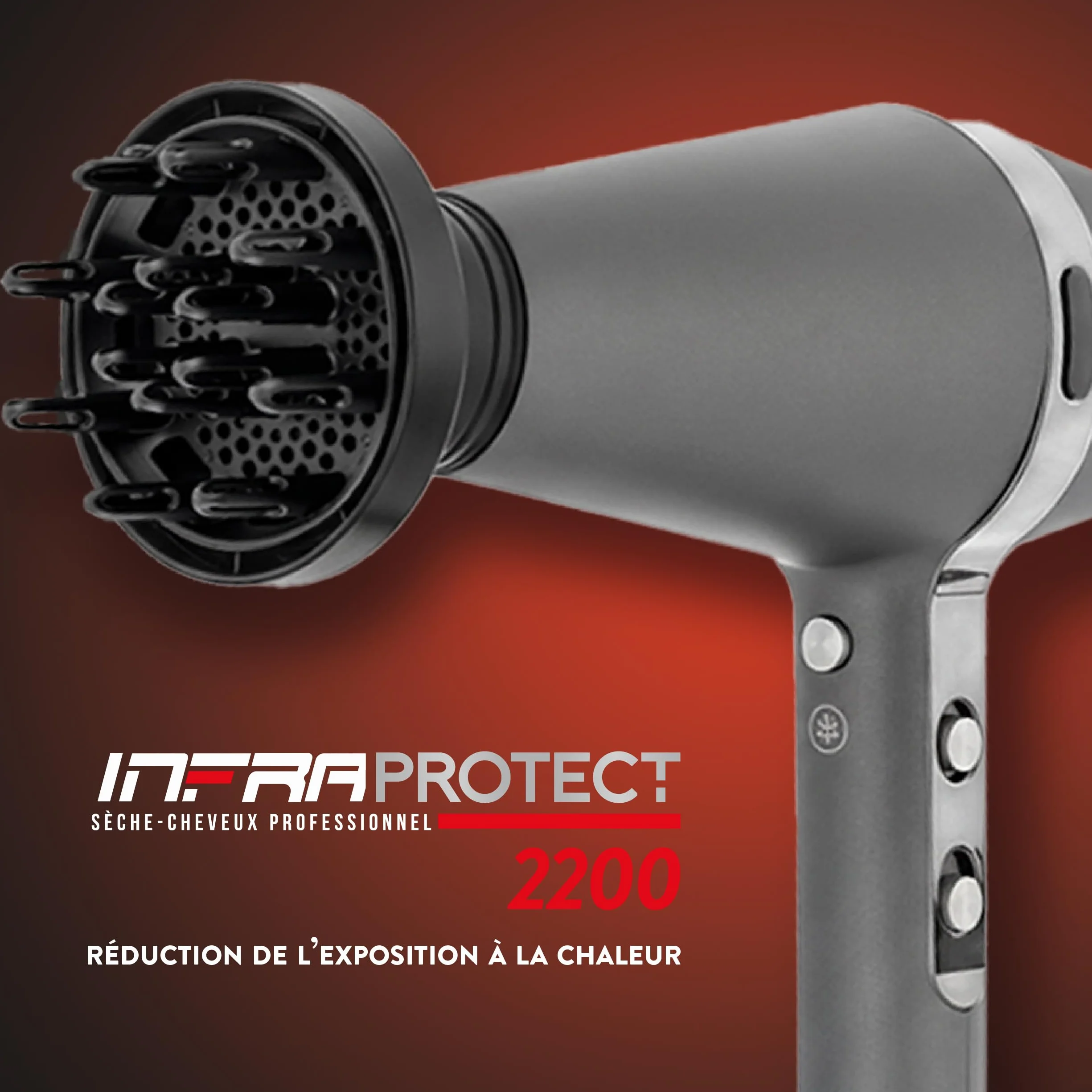 Jean Louis David - Sèche Cheveux Infraprotect 2200W - Technologie Infrarouge - Séchage Rapide, Appareil Professionnel 3 Températures, 2 Vitesses - Concentrateur Diffuseur Cheveux Brillants