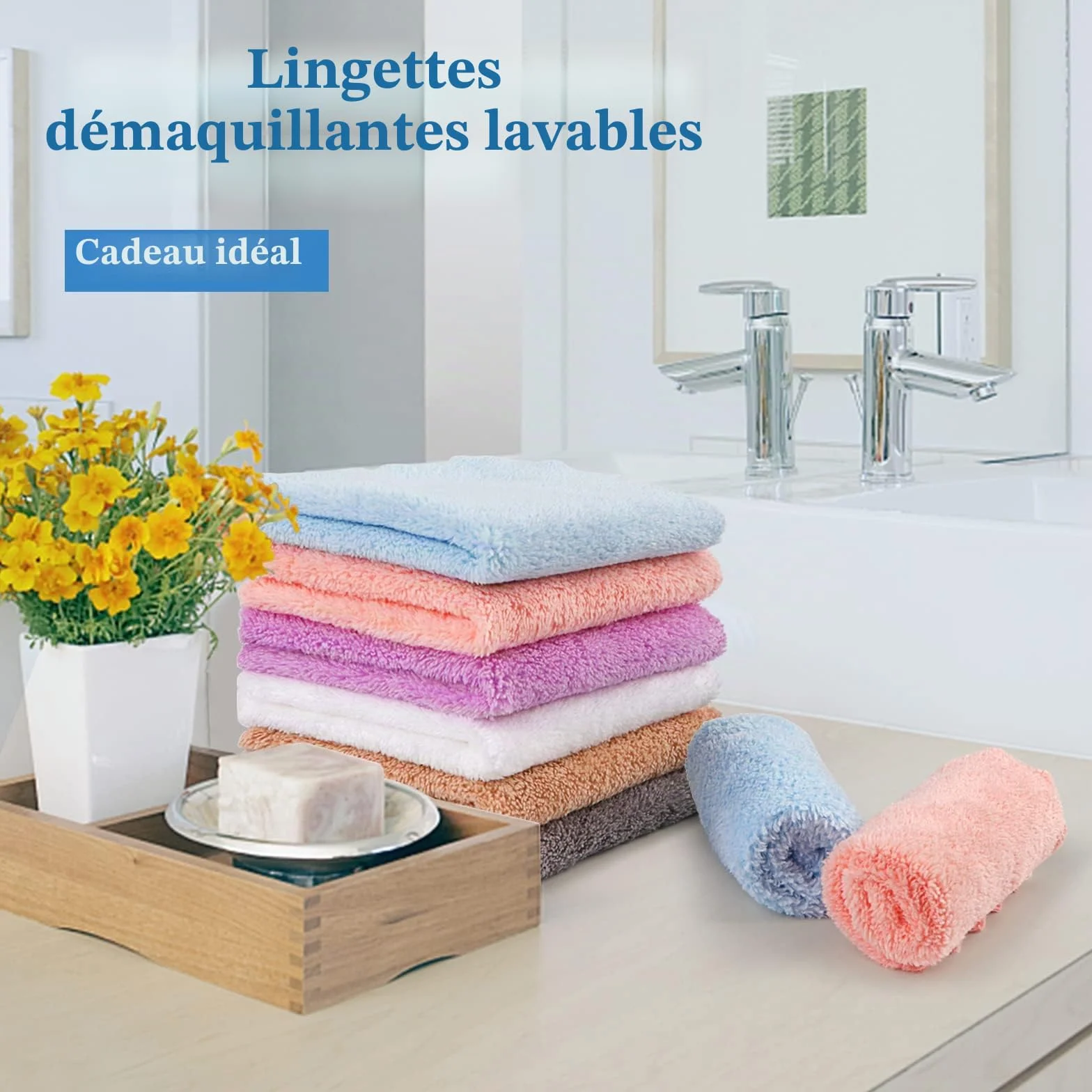 Orighty Lot de 24 débarbouillettes démaquillantes réutilisables en microfibre polaire corail 17,8 x 17,8 cm