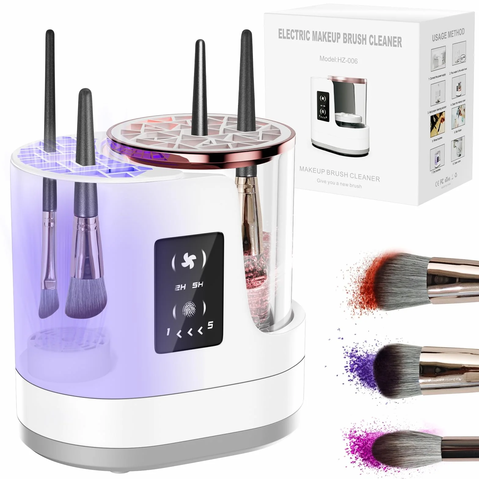 Nettoyeur de pinceaux de maquillage électrique 3 en 1, nettoyeur automatique de pinceaux de maquillage avec séchoir à pinceaux de maquillage, portable USB, nettoyage en profondeur pour toutes les