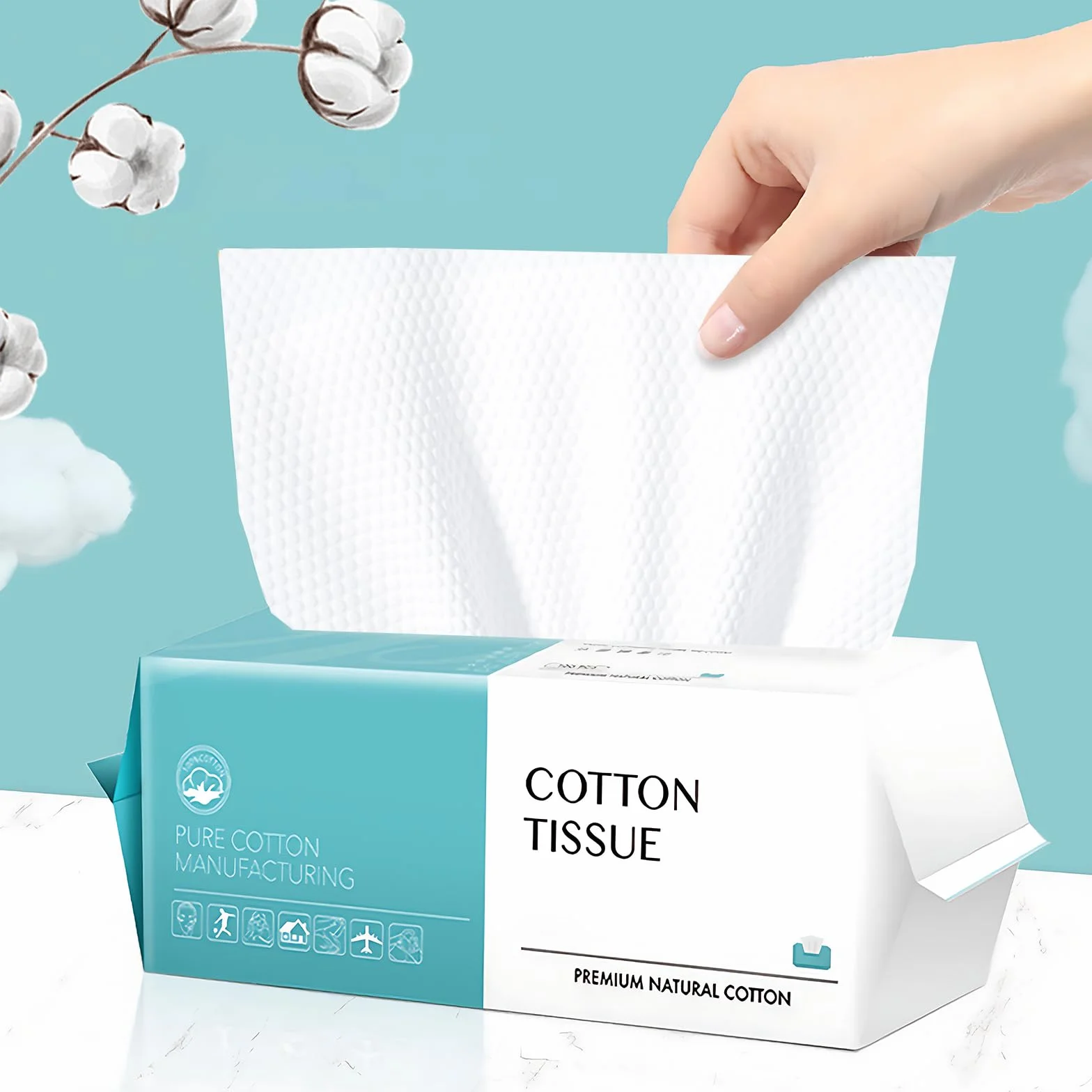 Serviettes Jetables Visage 100 Pièces Coton Doux Biodégradables Démaquillant Nettoyage