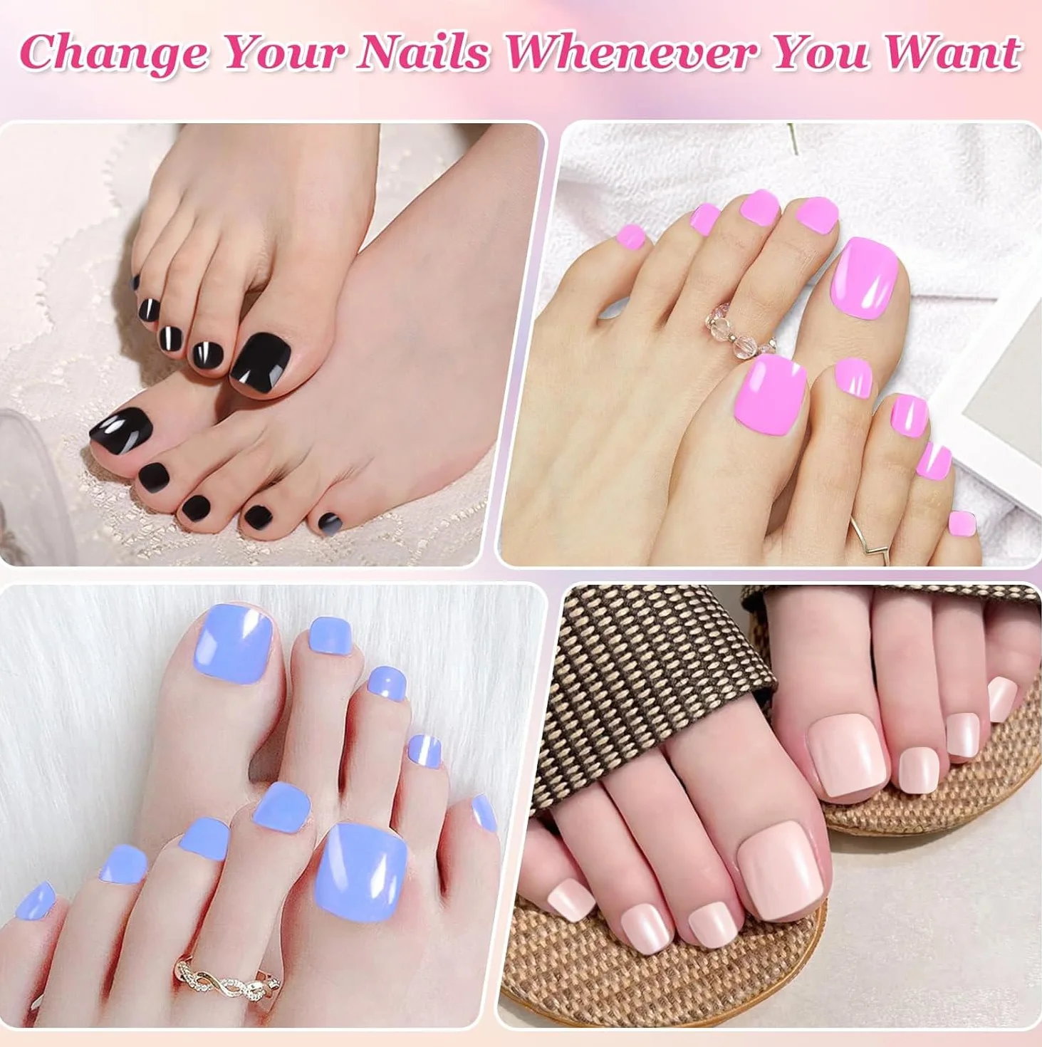 Autocollants de Vernis à Ongles d'Orteil Semi-durci 32PCS, Couleur Unie, Autocollants Ongles Pieds Couverture Complète, Sticker Ongle Auto-adhésif, Bandes d'Ongle d'Orteil pour Femme Fille (Nude Rose)
