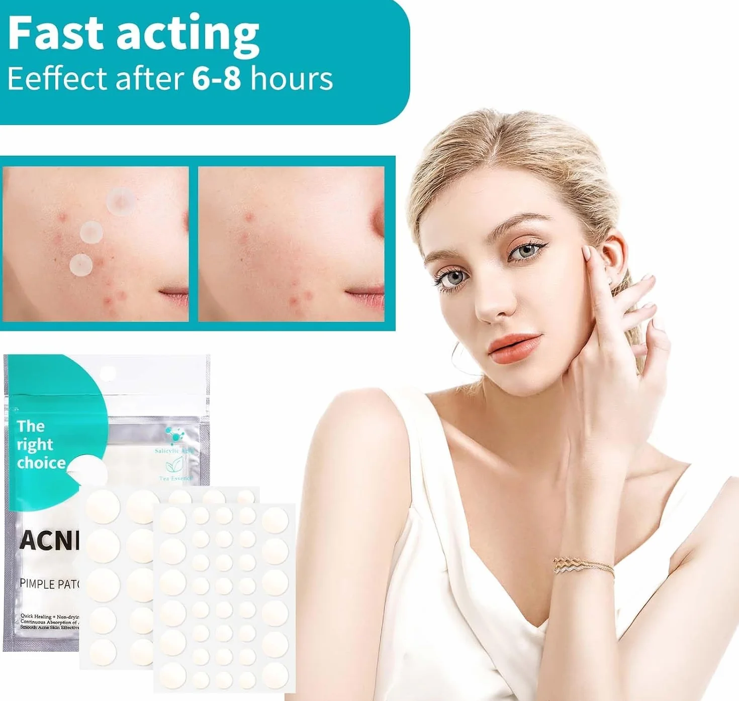 Patch Bouton Hydrocolloïde Invisible 330 pièces Acné Patch Tea Tree Acide Salicylique 4 tailles 8-15 mm