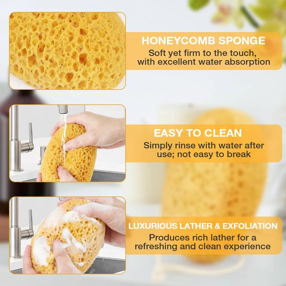 Flintronic Éponge de Bain Nid d'abeille Exfoliante Mousse Dense Grande Taille