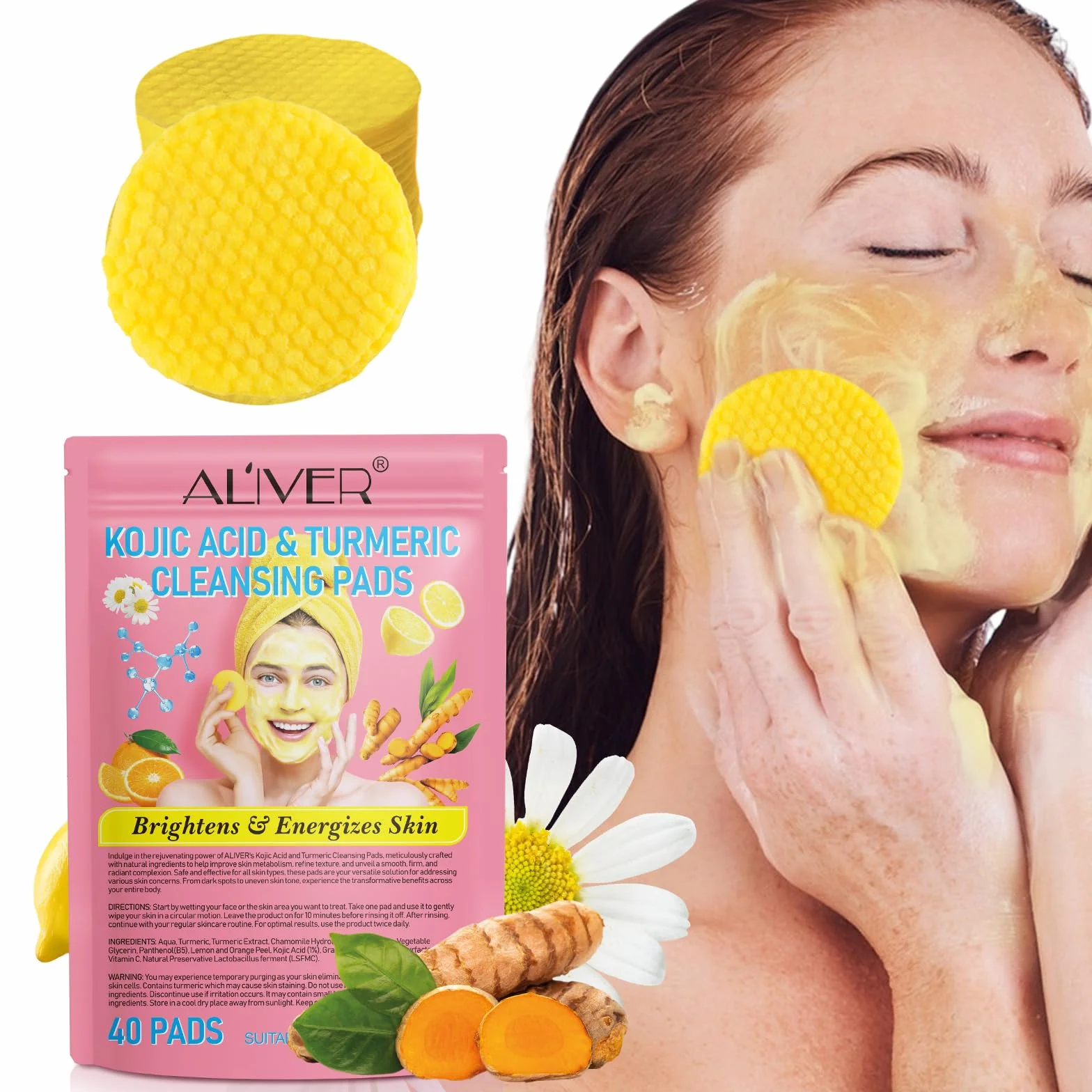 Lot de 40 tampons en mousse exfoliants au curcuma pour le visage et le corps