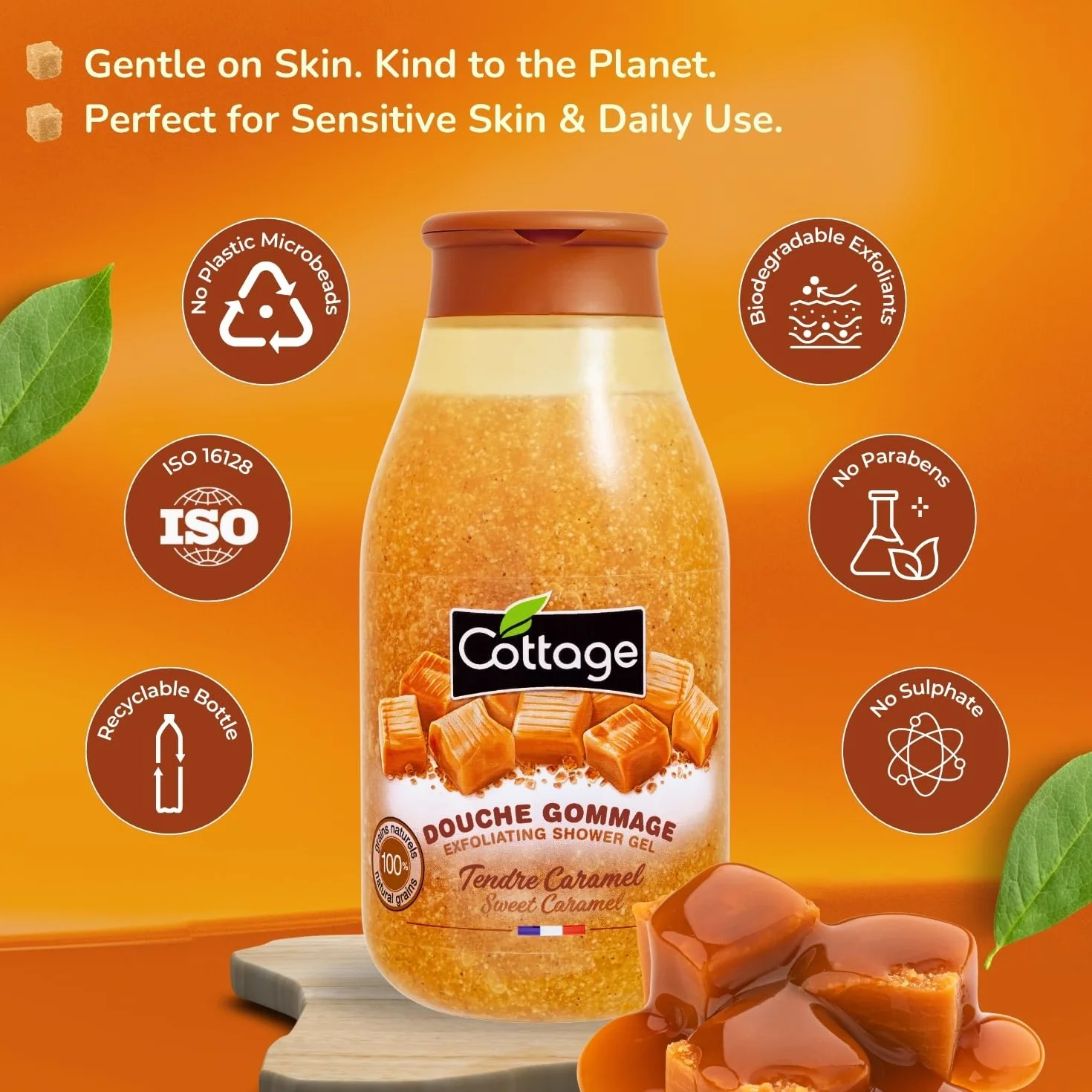 Cottage Douche Gommage Tendre Caramel Grains Exfoliants 100% Naturels 270 ml