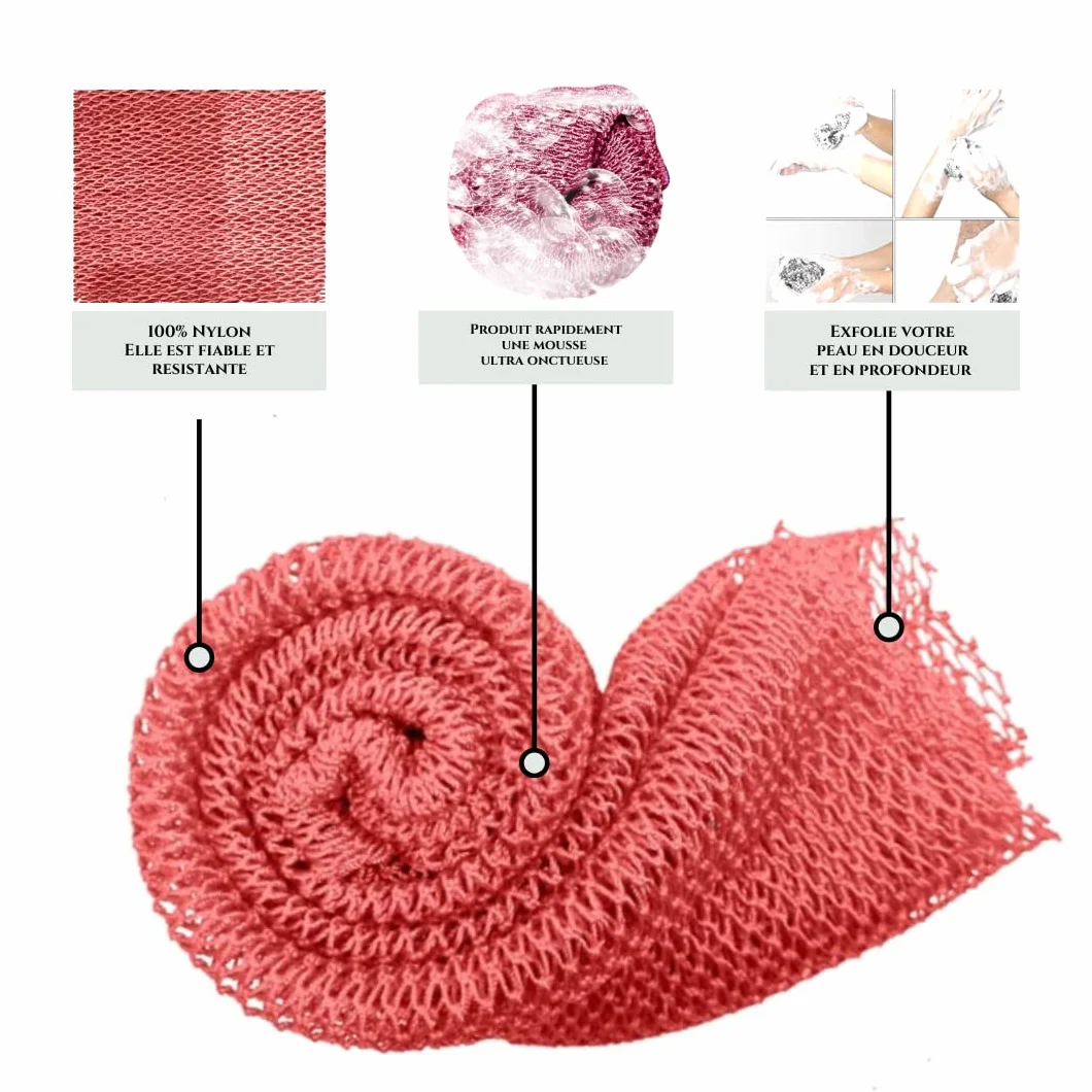 Filet de Douche africain Djampe Eponge exfoliante Gant Fleur Toilette XL CORAIL